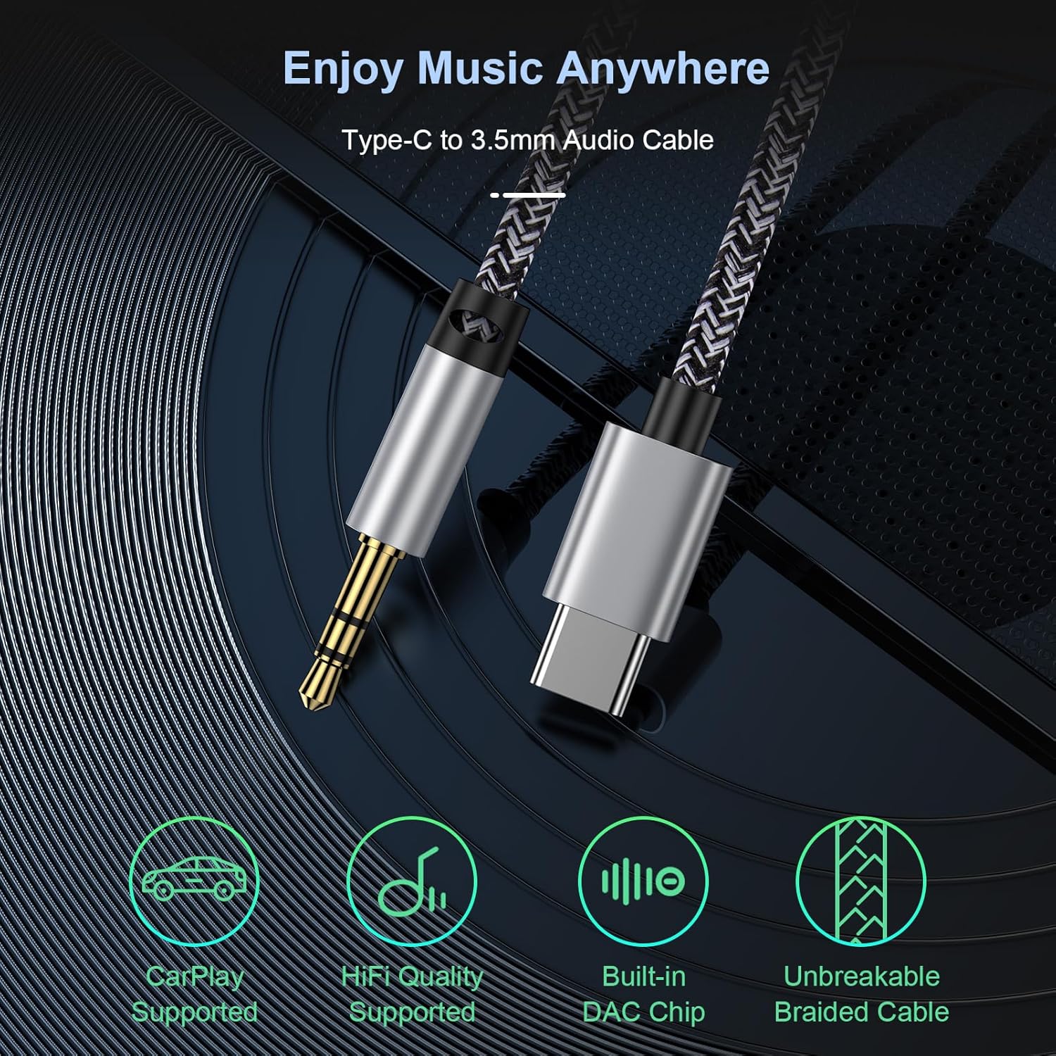 Sidpro USB-C to 3.5mm Aux Cable 1M for Car Audio & Headphones