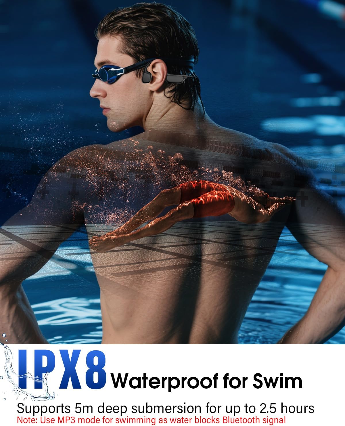 Bone Conduction Headphones | IPX8, 8GB MP3, Bluetooth 6.0, 12H Playtime