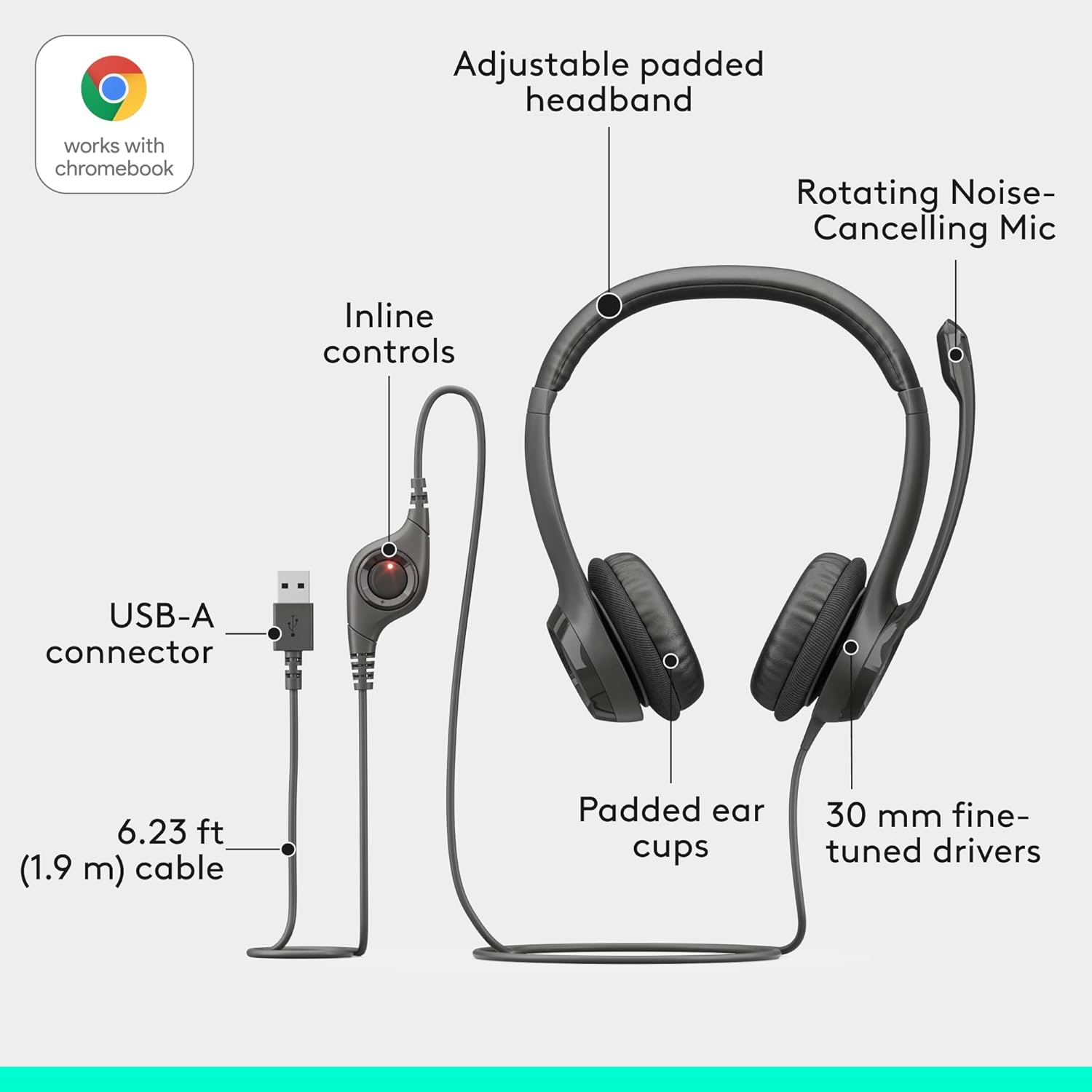 Logitech H390 USB Headset, Stereo Sound, Noise Cancelling