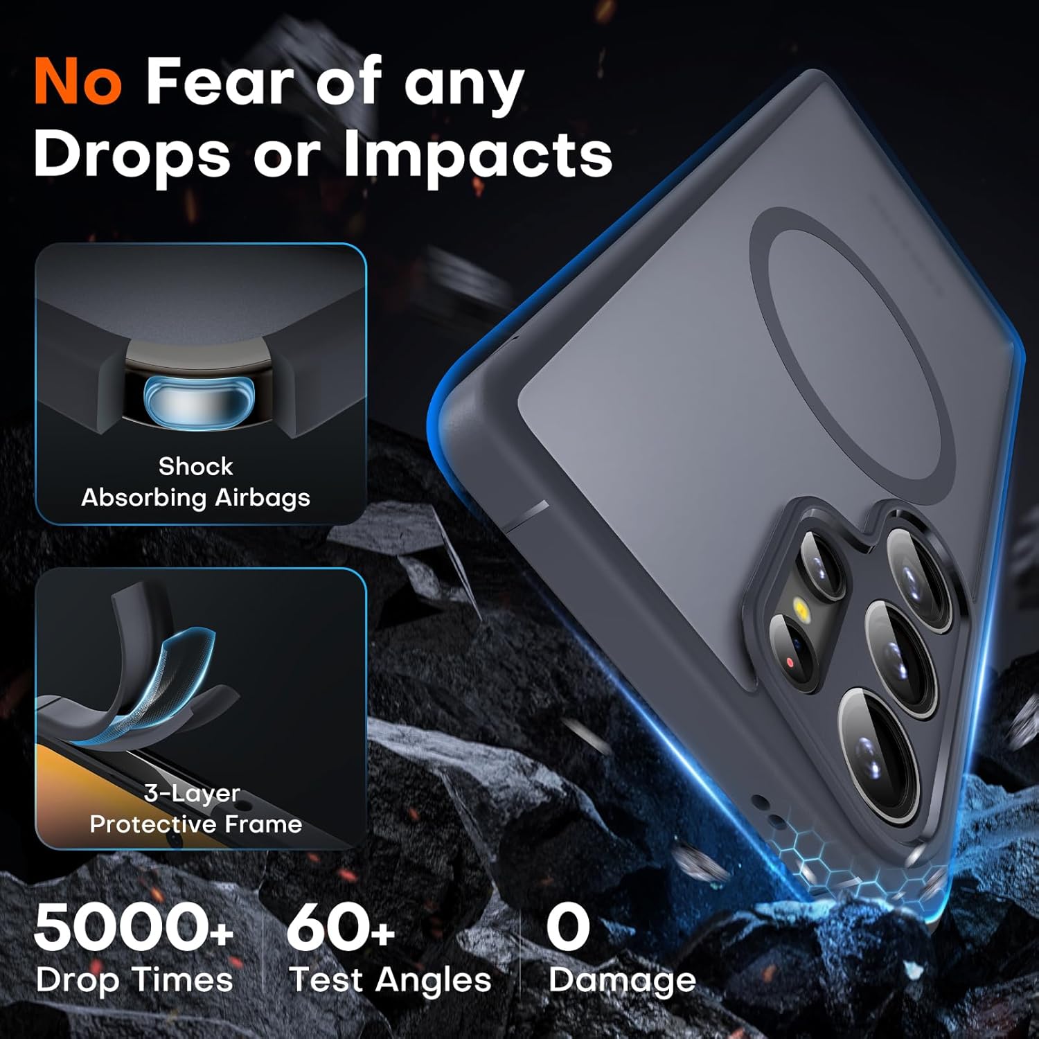 TOCOL Magnetic Samsung S25 Ultra Case, MagSafe, 14FT Shockproof Black