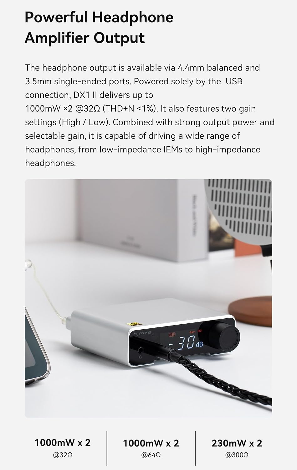 TOPPING DX1 II Gaming DAC Headphone Amp 4.4mm Balanced USB-C