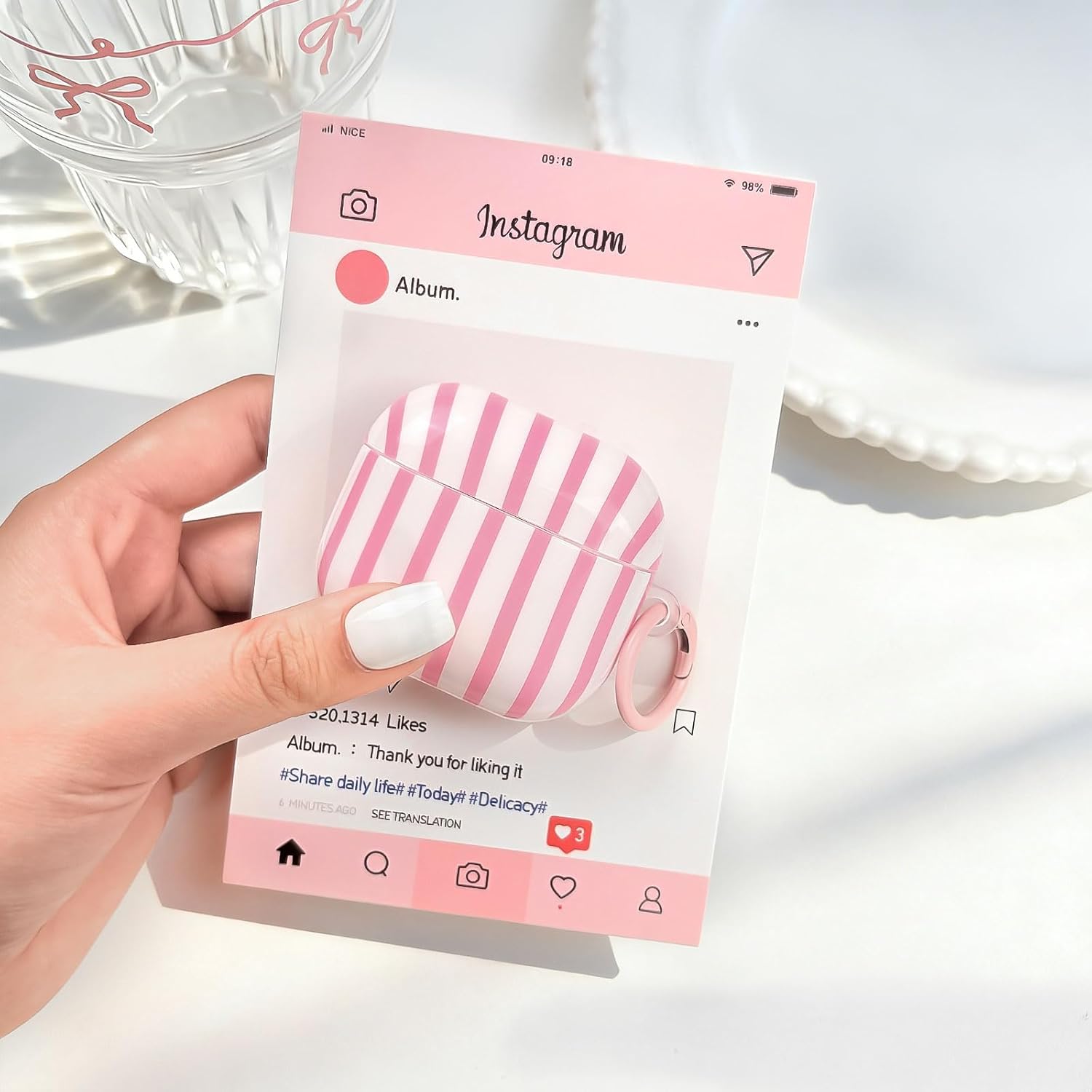 AirPods 4 Case with Cleaner Kit, Cute Striped Soft TPU Cover, Shockproof Protective Case with Keychain for AirPods 4th Generation, Pink