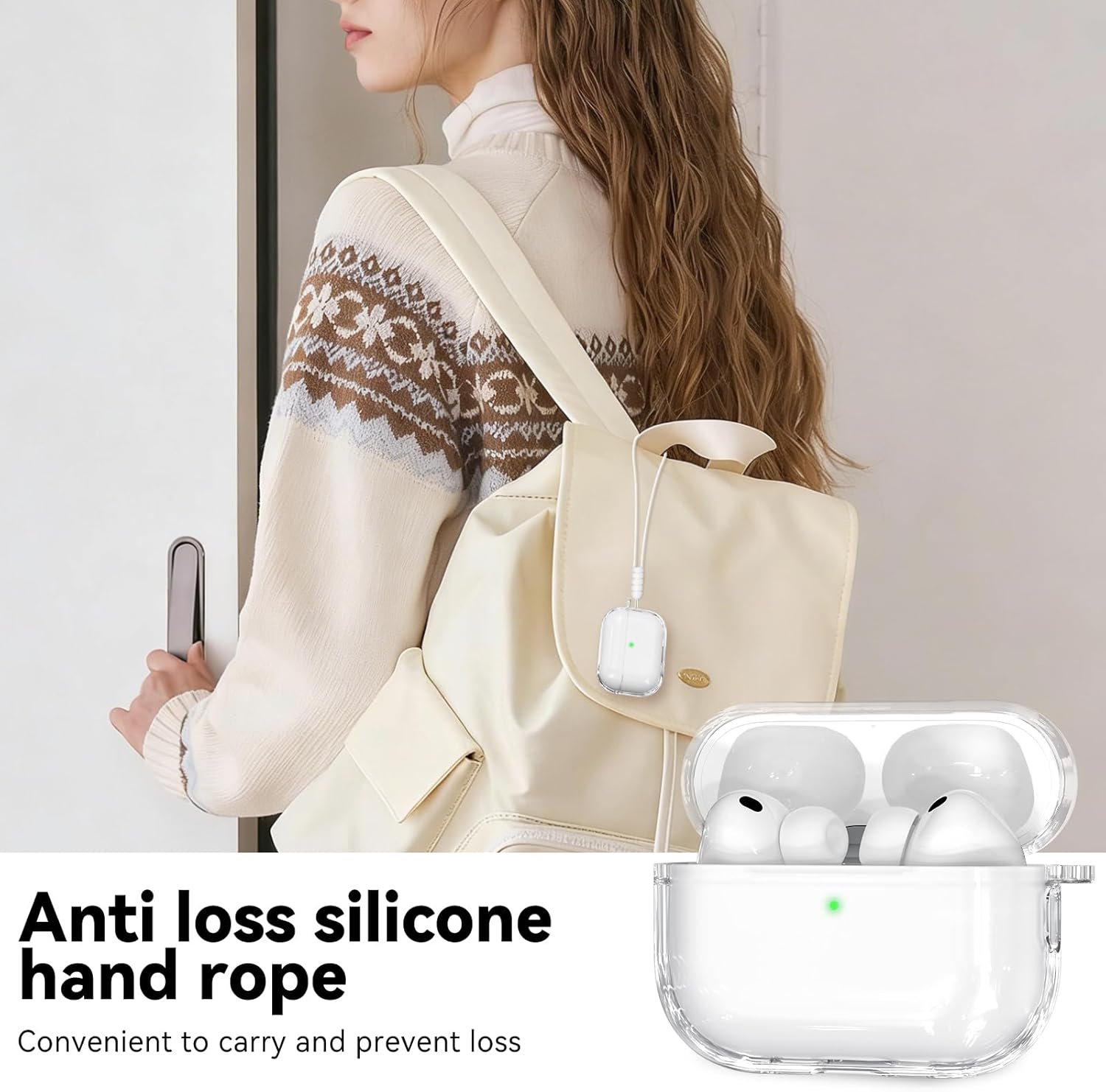 Clear TPU AirPods Pro 3 case with shockproof protection, cleaning kit