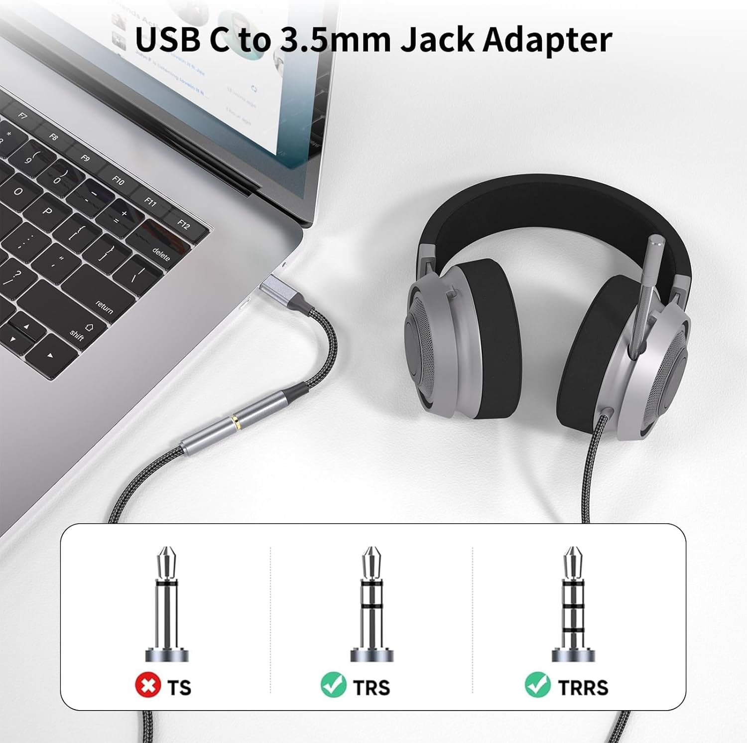 USB C to 3.5mm Audio Adapter, HiFi DAC Headphone Jack Converter 2 Pack
