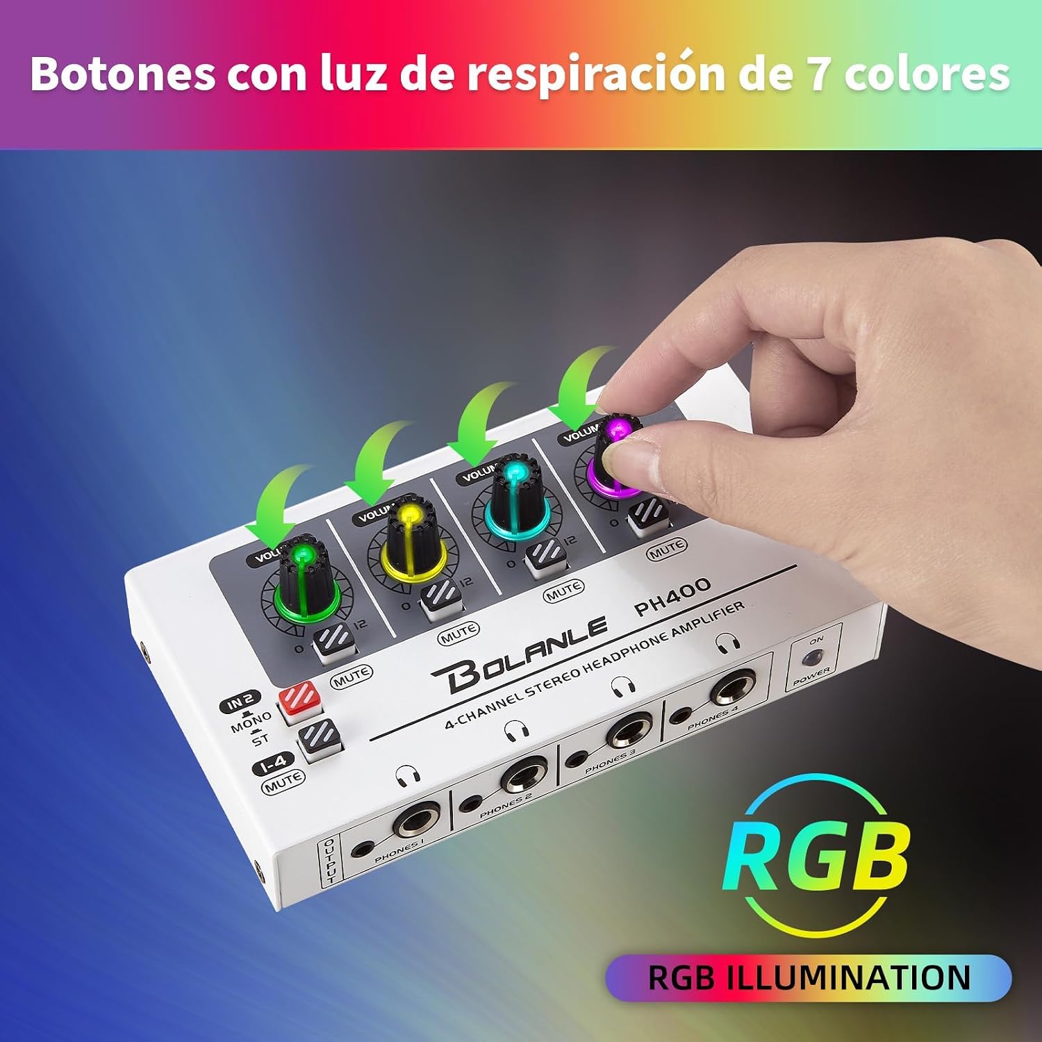 Bolanle PH400 4-Channel Stereo Headphone Amplifier, 8 Outputs