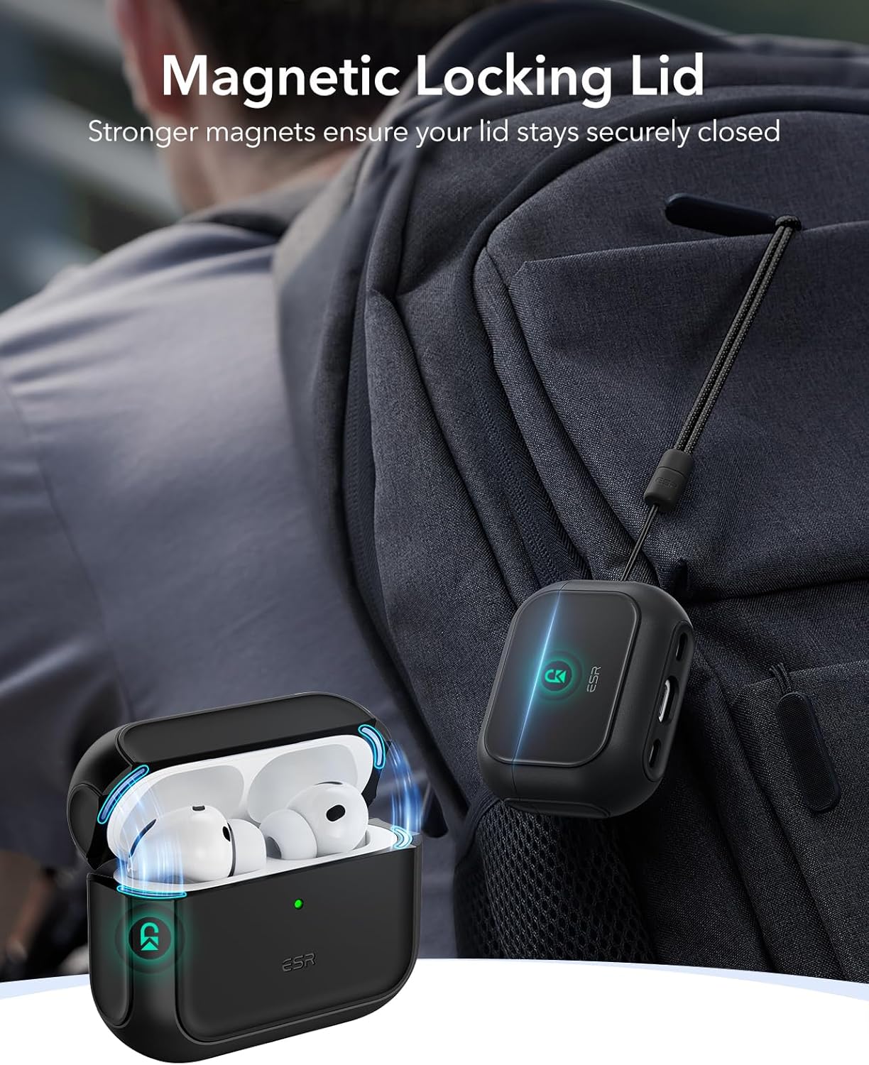 ESR AirPods Pro 3 Case 2025 with Lanyard, MagSafe Cover, Black