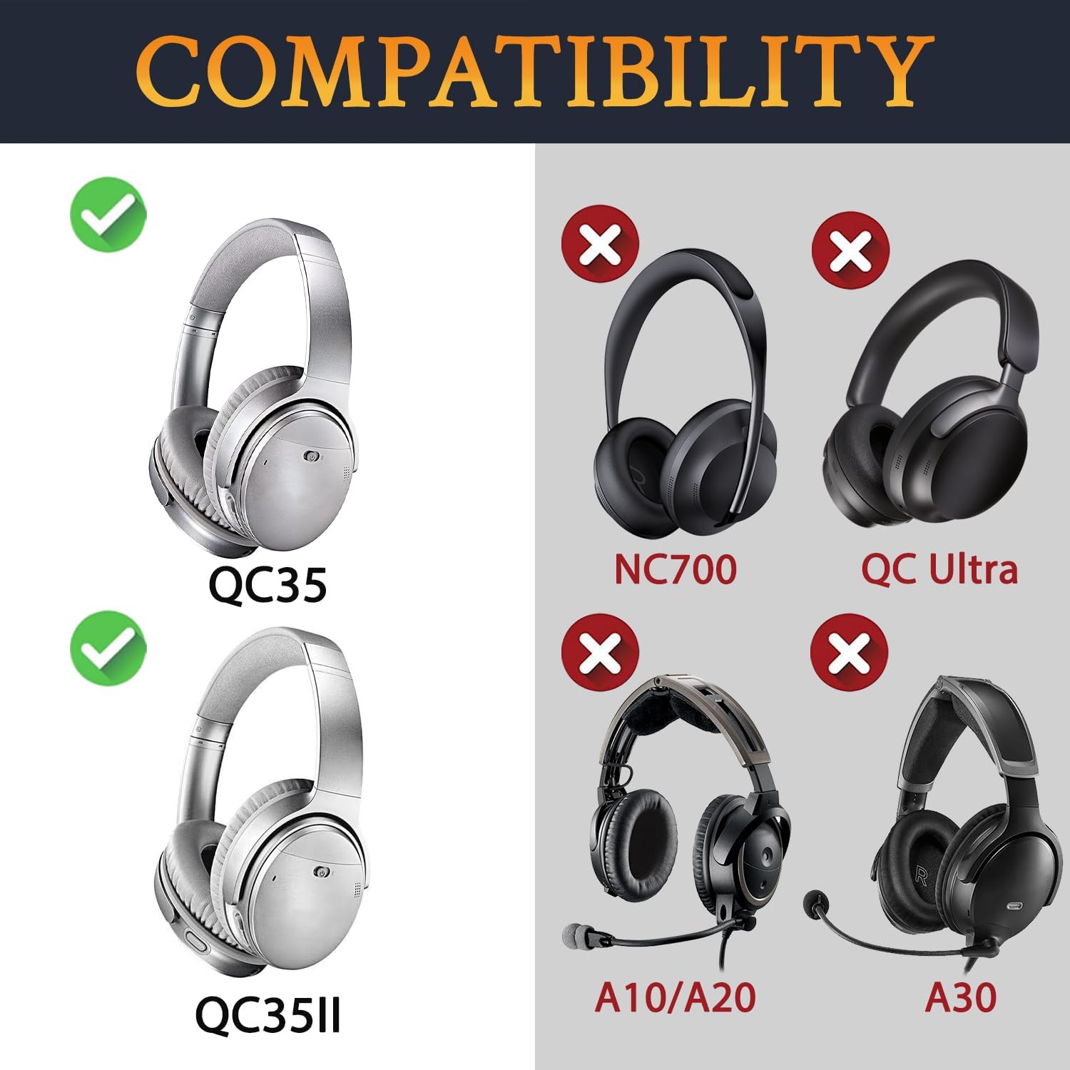 SoloWIT Earpads for Bose QC35 & QC35 II Headphones – Silver