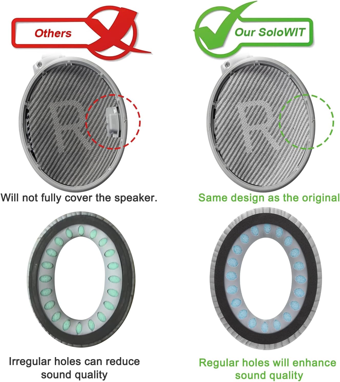 SoloWIT Earpads for Bose QC35 & QC35 II Headphones – Silver