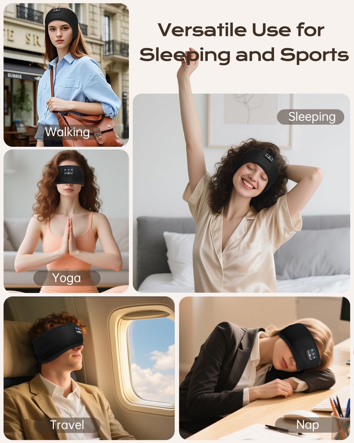 MUSICOZY Sleep Headphones Bluetooth 5.4 Headband Eye Mask for Sleep 5