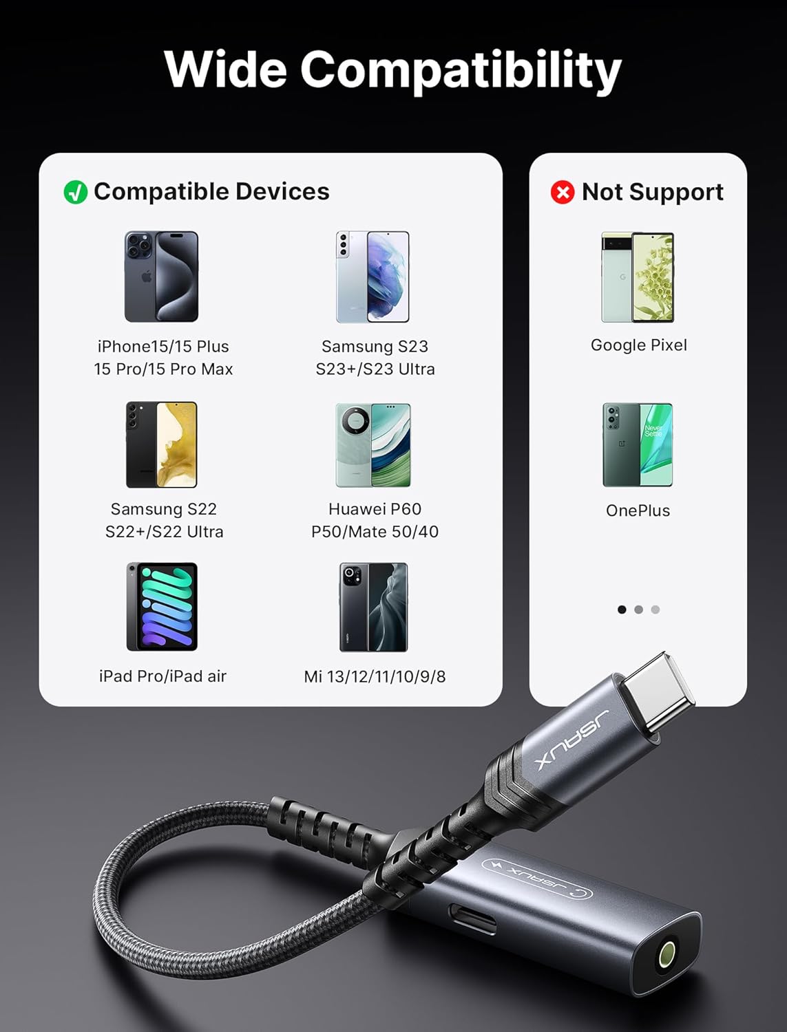 JSAUX USB C Headphone Adapter with 60W PD Fast Charging 2-in-1