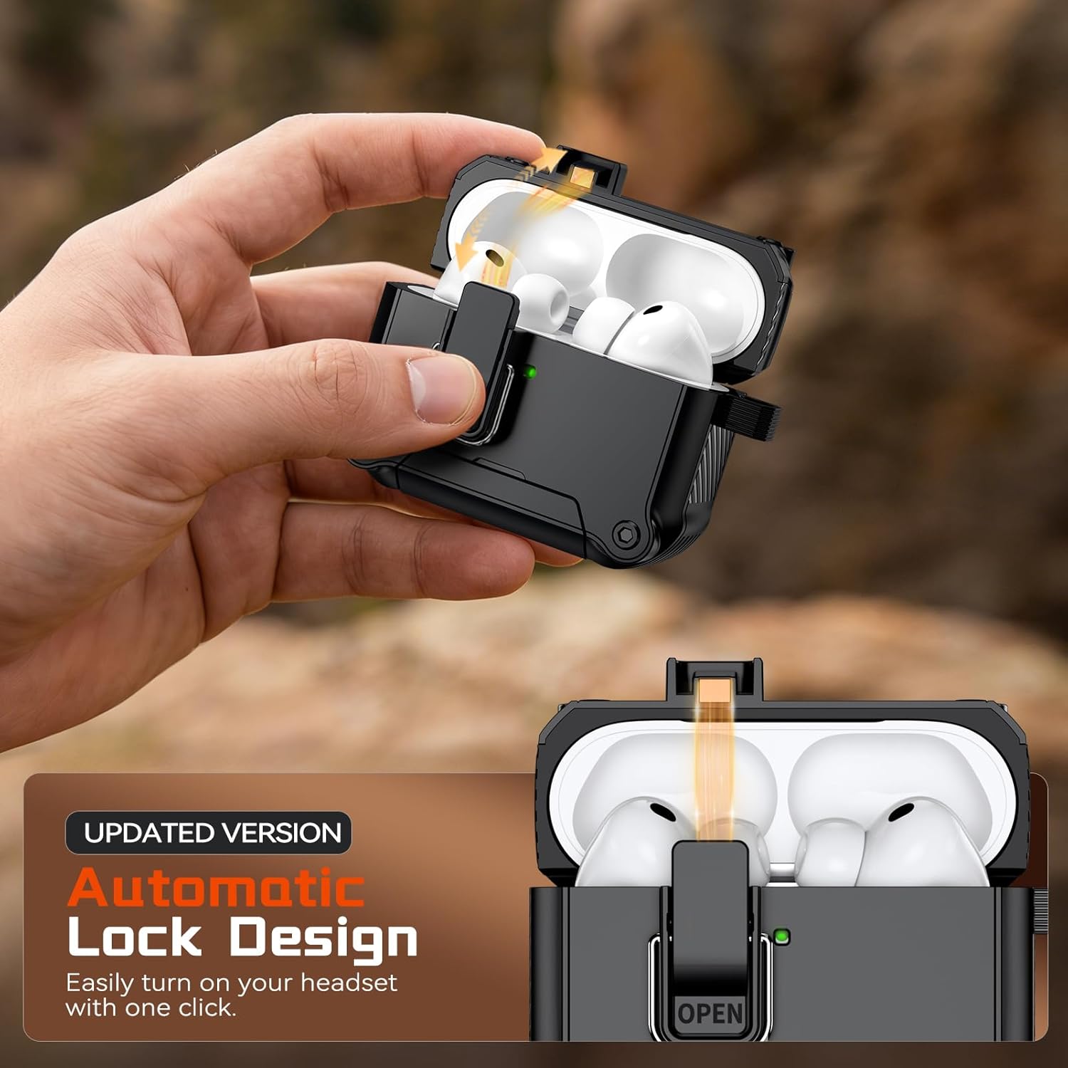 Inesore AirPods Pro 3 Dual-Lock Case with Stand & Carabiner Black