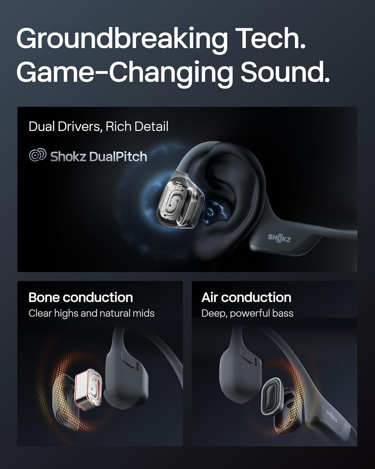 Bone Conduction Sports Headphones, Open-Ear, 12H Playtime, IP55 Black