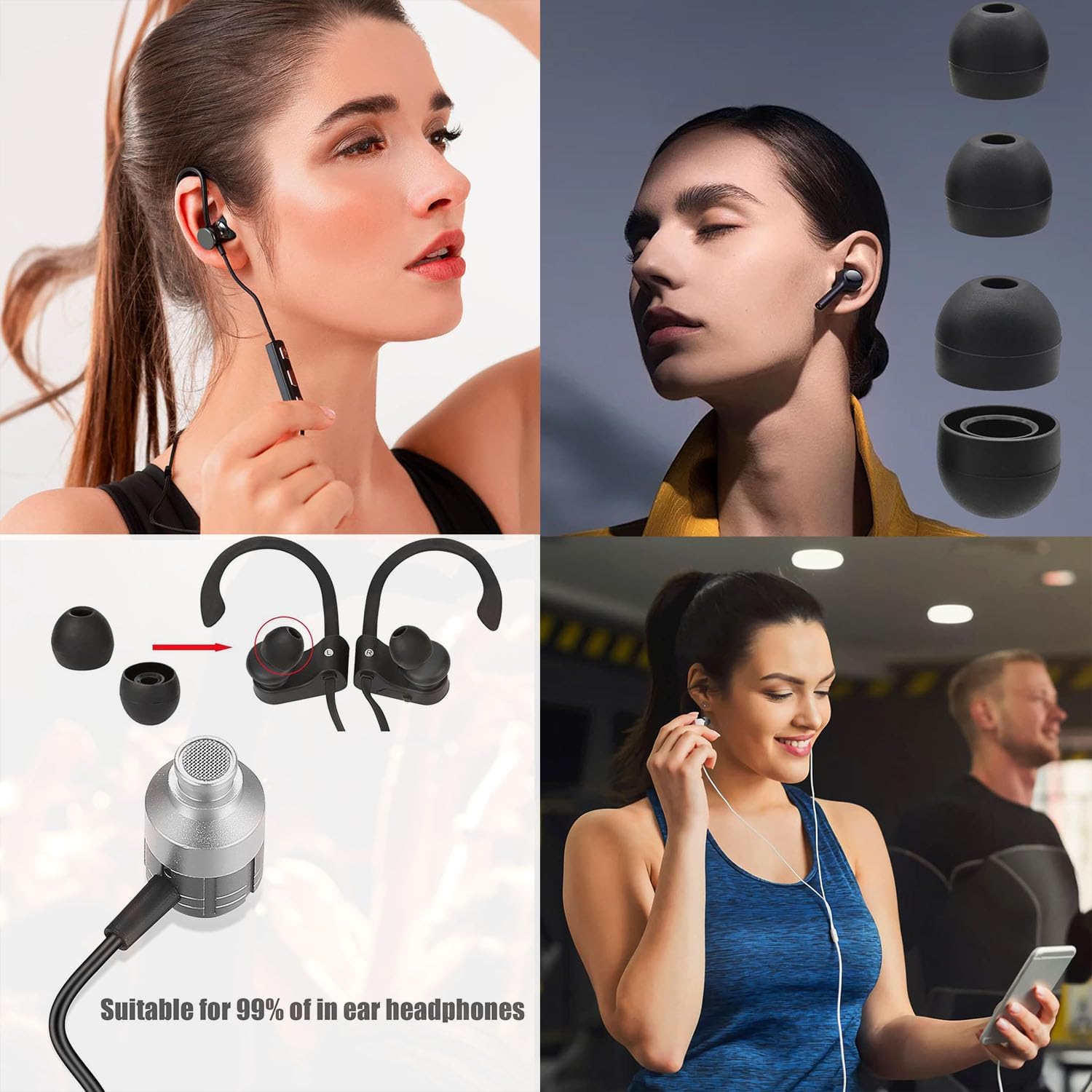 9 Pairs Silicone Earbud Tips S/M/L for 4.5-6mm In-Ear Headphones