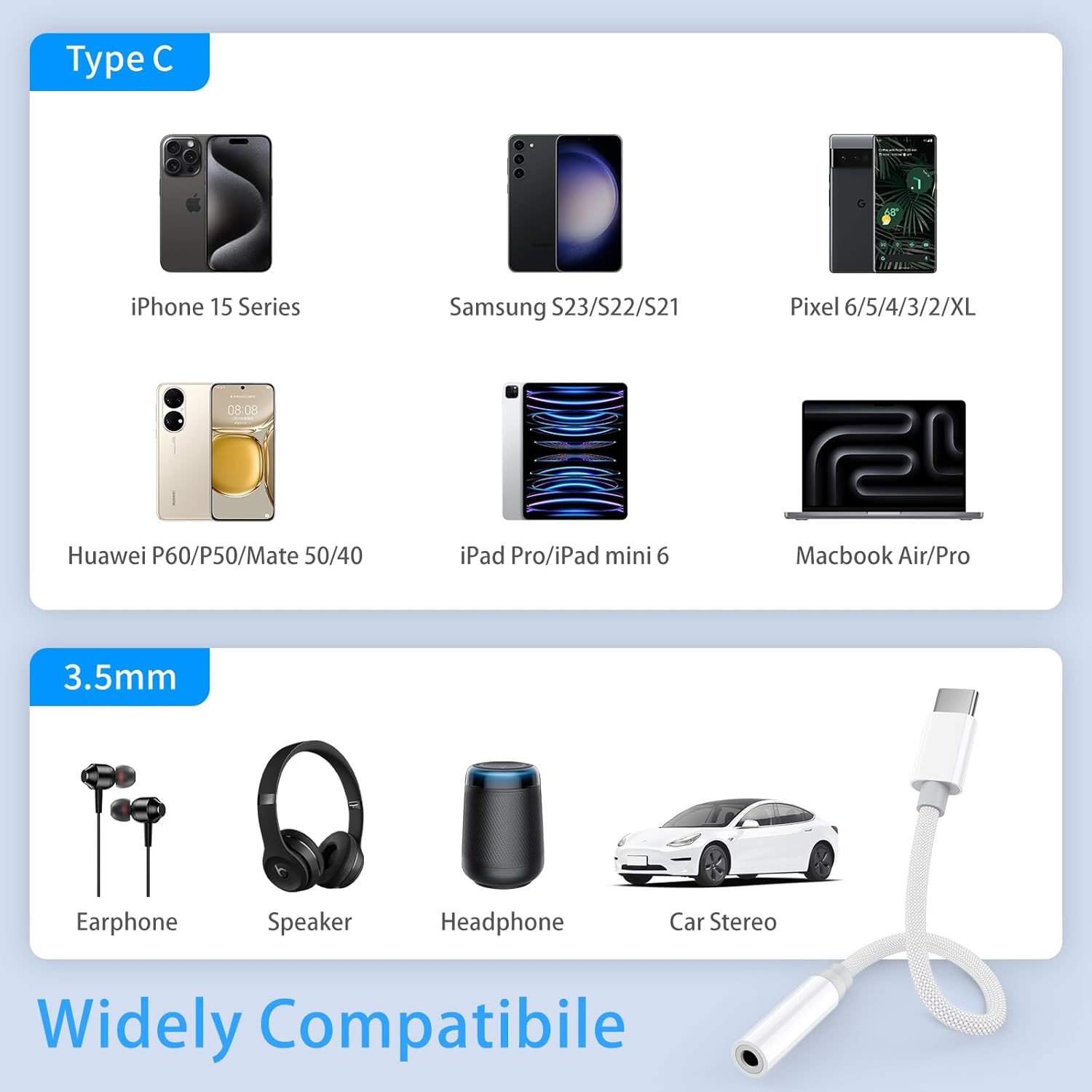 USB-C to 3.5mm Headphone Adapter, Audio Jack Converter for iPhone & More