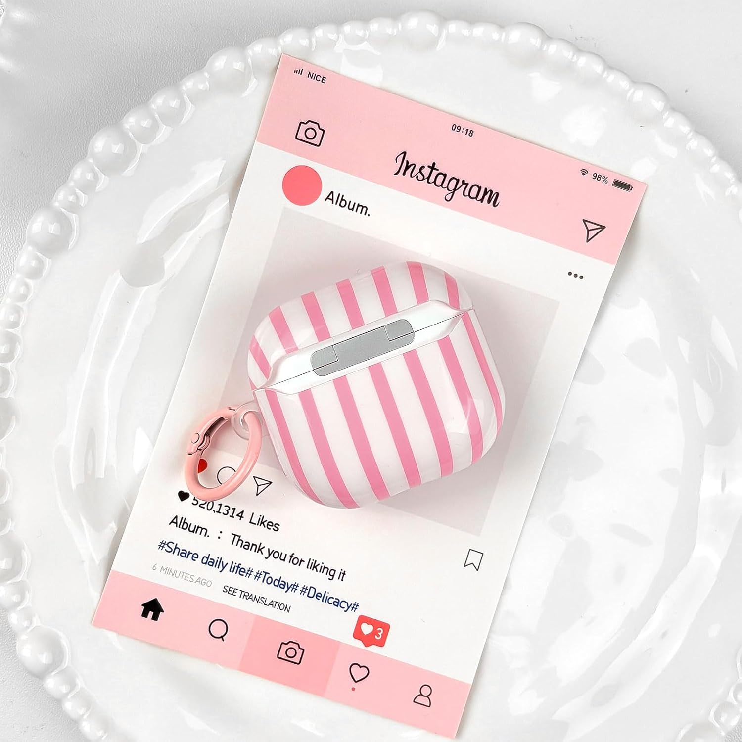 AirPods 4 Case with Cleaner Kit, Cute Striped Soft TPU Cover, Shockproof Protective Case with Keychain for AirPods 4th Generation, Pink