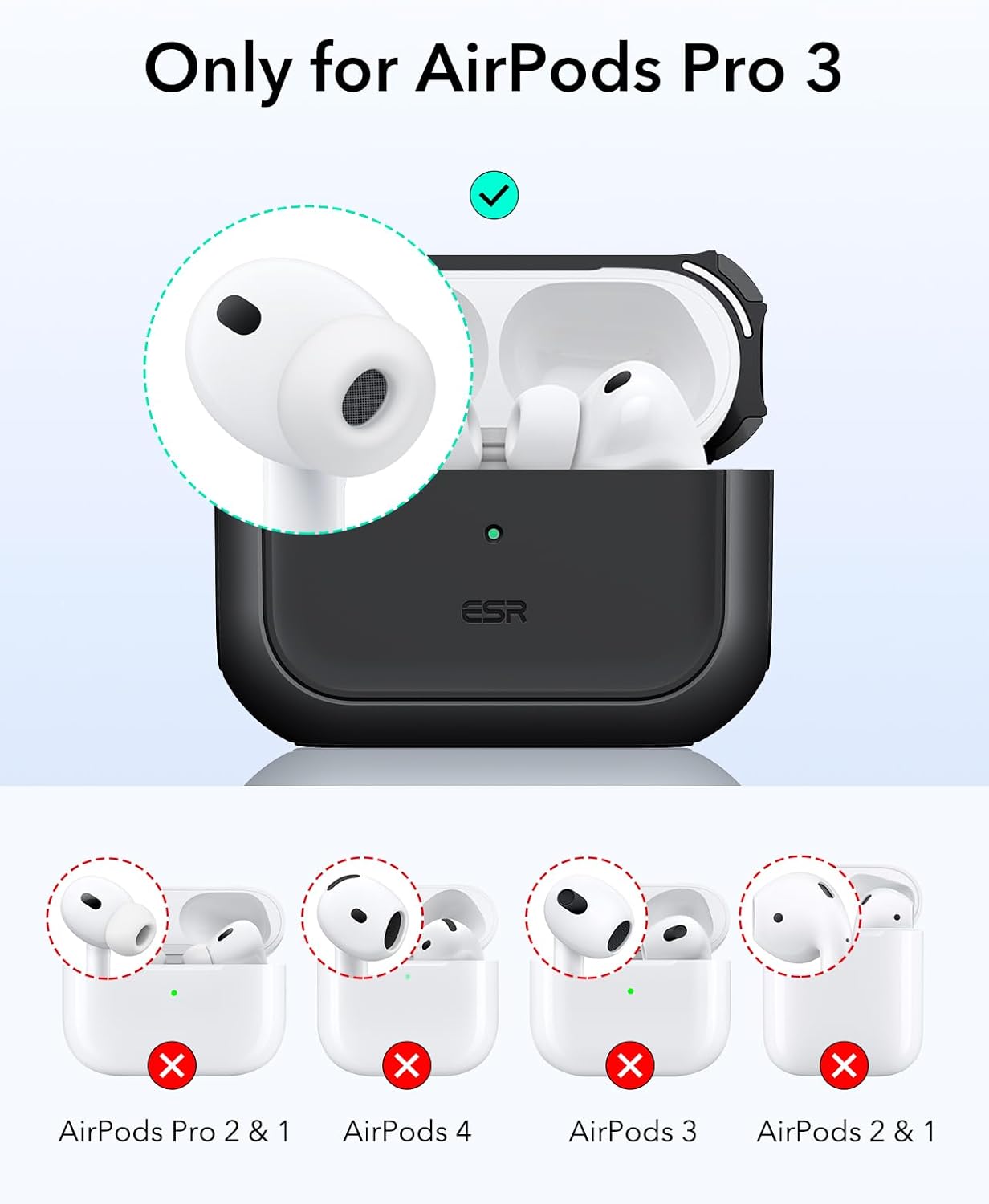 ESR AirPods Pro 3 Case 2025 with Lanyard, MagSafe Cover, Black