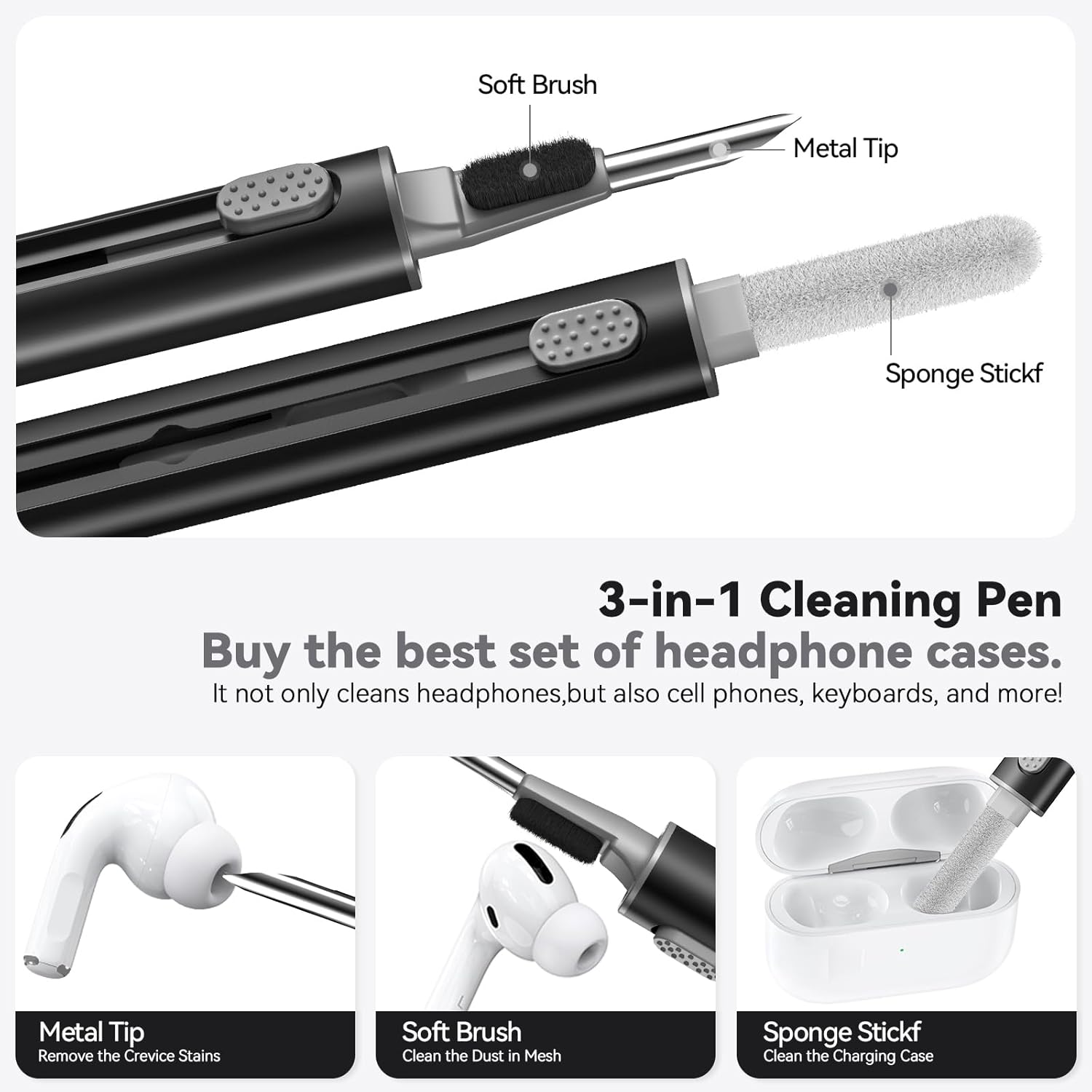 Inesore AirPods Pro 3 Case Cover with Cleaning Kit, Silicone Black