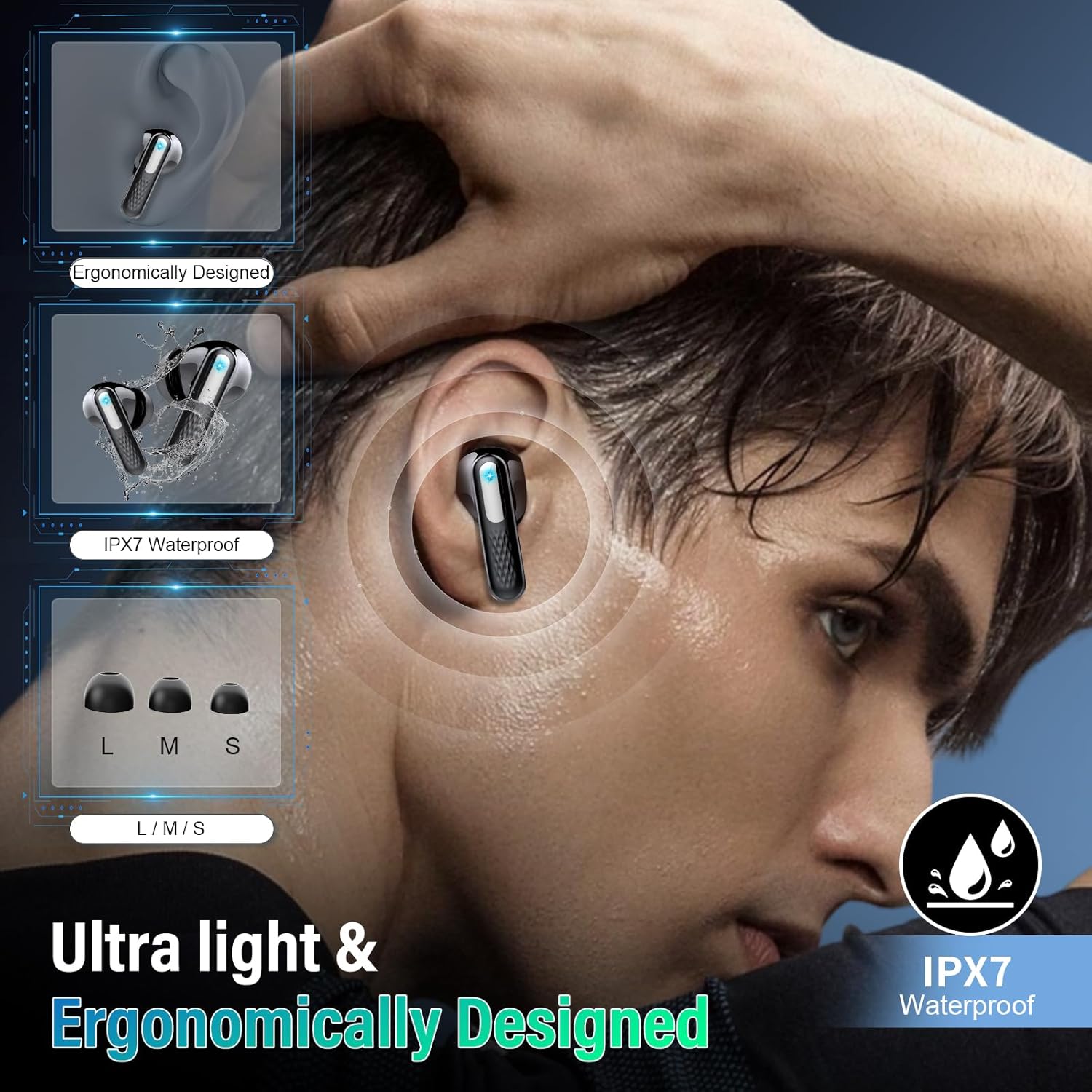 Wireless Bluetooth 5.4 Earbuds 2026, ANC/ENC Noise Cancelling, HiFi Stereo, Touchscreen, IP7 Waterproof (Black)