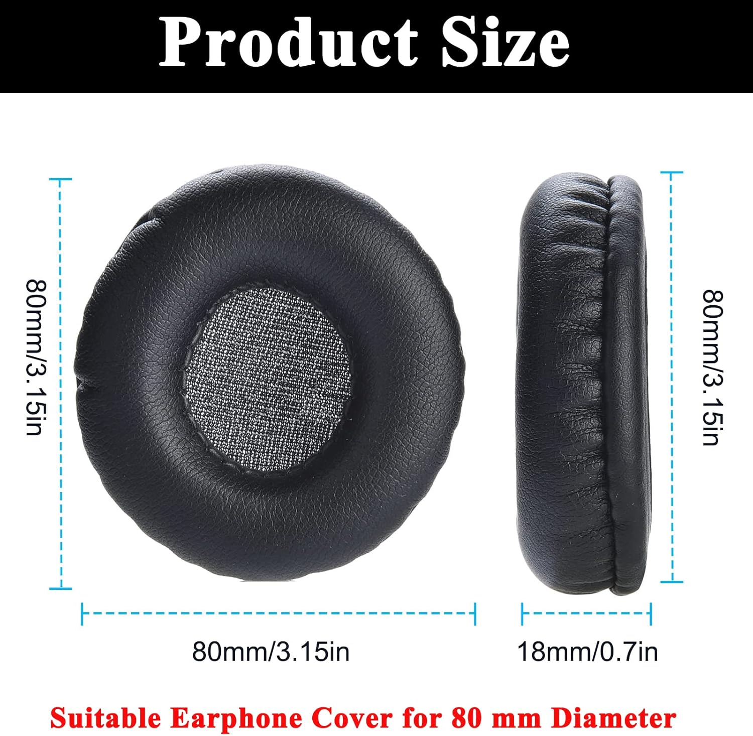 Yizhet 80mm Replacement Headphone Pads Memory Foam Protein Leather