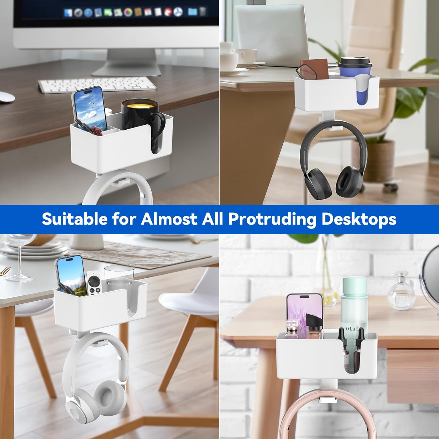 KDD 4-in-1 Desk Organizer Cup Holder Headphone Hanger White