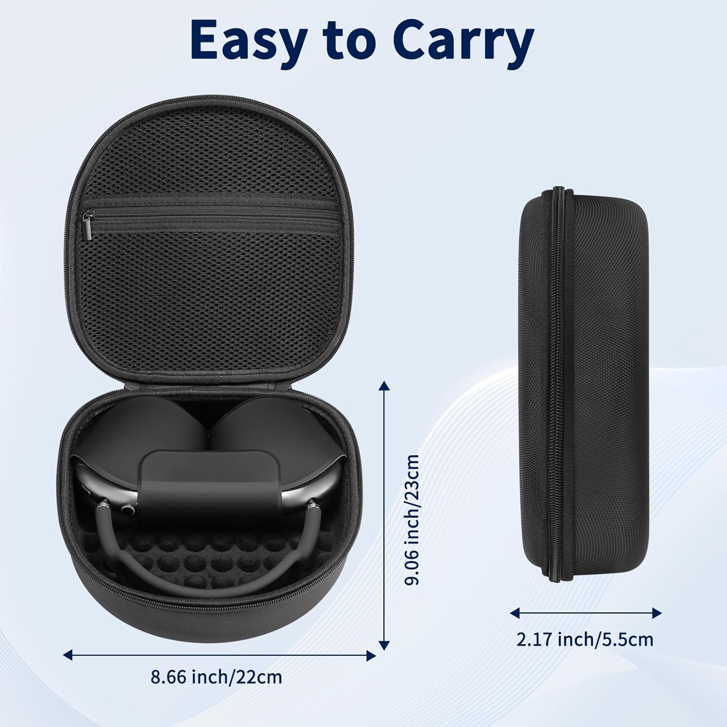 AirPods Max Hard Case, Portable Travel Bag with Zipper & Mesh Pouch