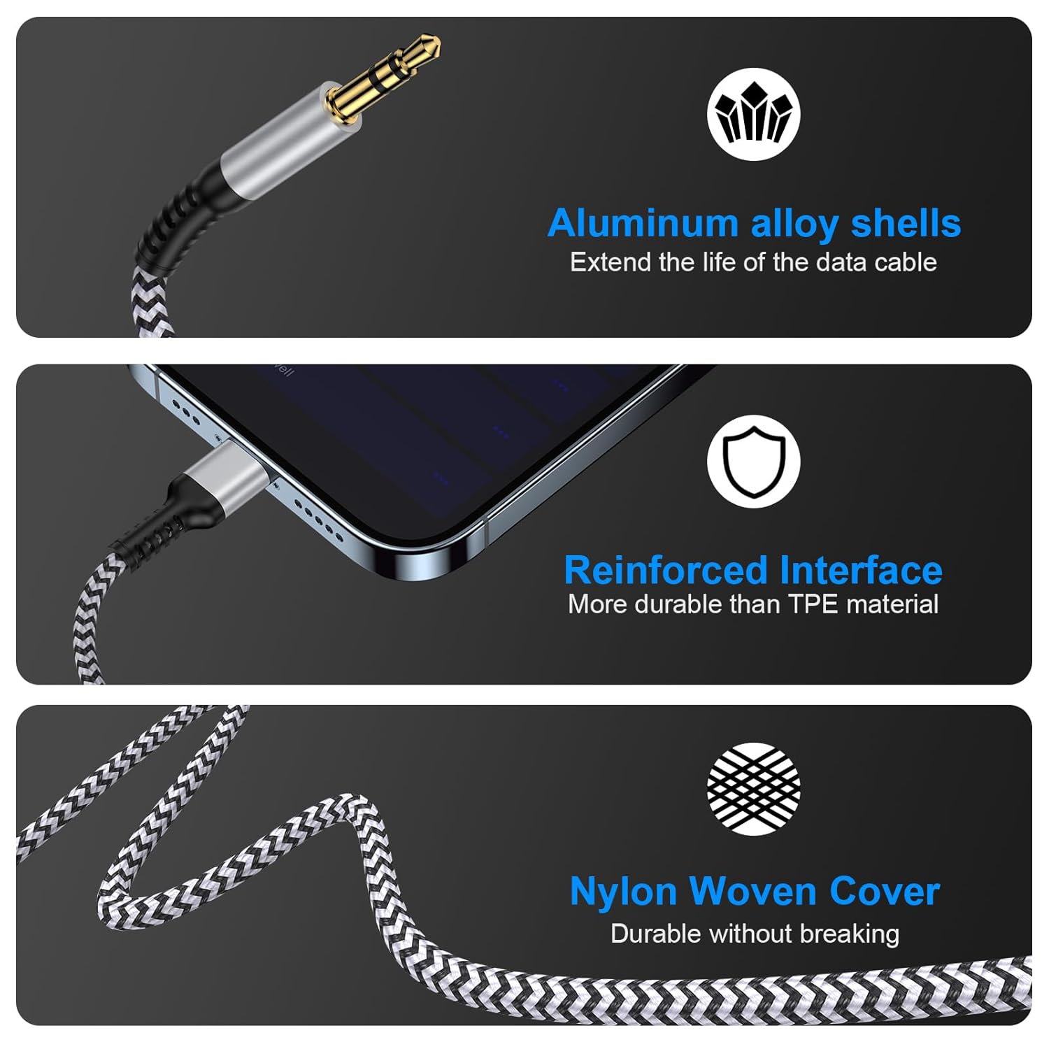 USB-C to 3.5mm Aux Cable for iPhone 17/16/15 & Samsung Car Audio