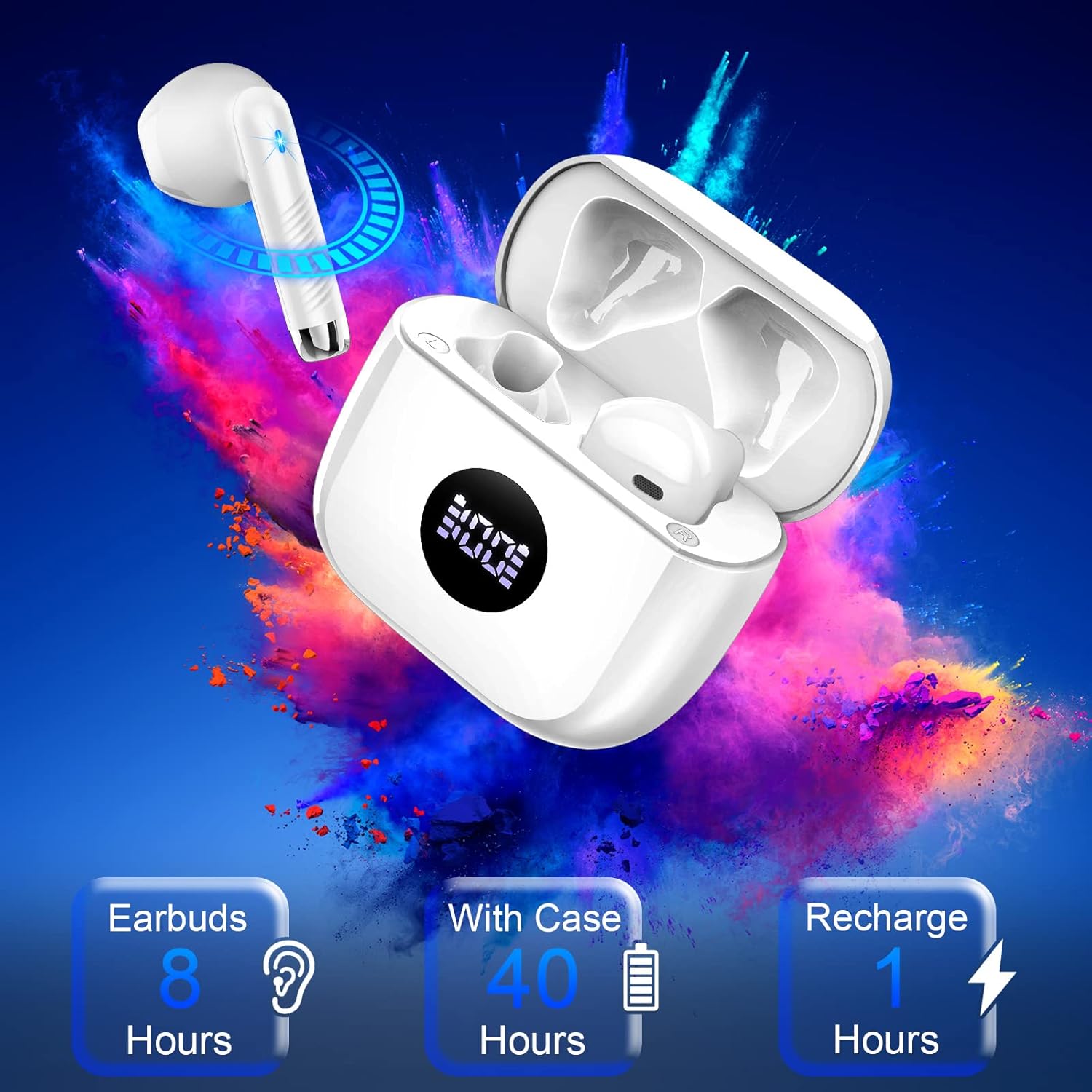 Wireless Bluetooth 5.4 Earbuds with ENC Noise Cancelling Mic, 40H Playtime, HiFi Stereo, Deep Bass, IP7 Waterproof, Fast USB-C Charge