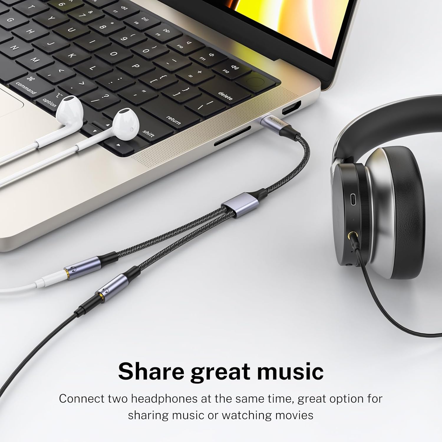 MOSWAG USB-C to Dual 3.5mm Audio Splitter Adapter for Two Headphones