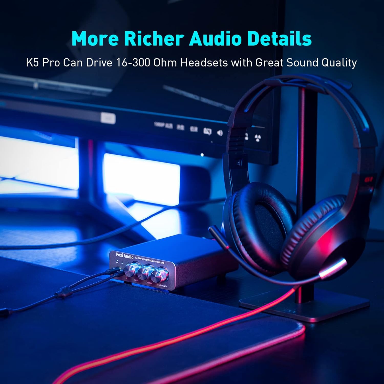 Fosi Audio K5 Pro DAC Amp Headphone Amplifier USB-C Optical