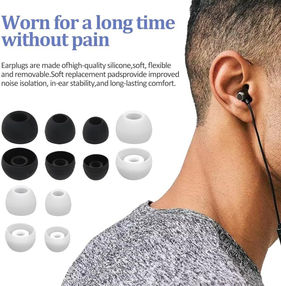 WR6 Replacement Earbud Tips Silicone Earphone Buds S/M/L Black White