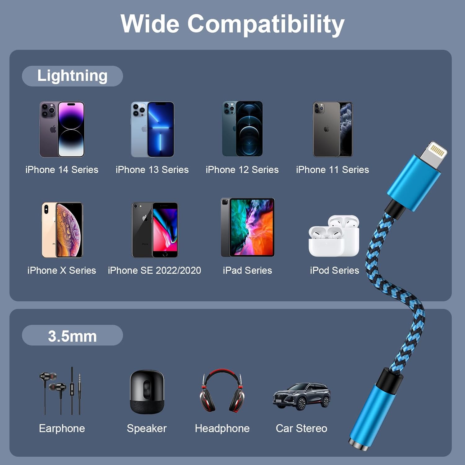 Lightning to 3.5mm Headphone Jack Adapter MFi Certified iPhone Aux 14