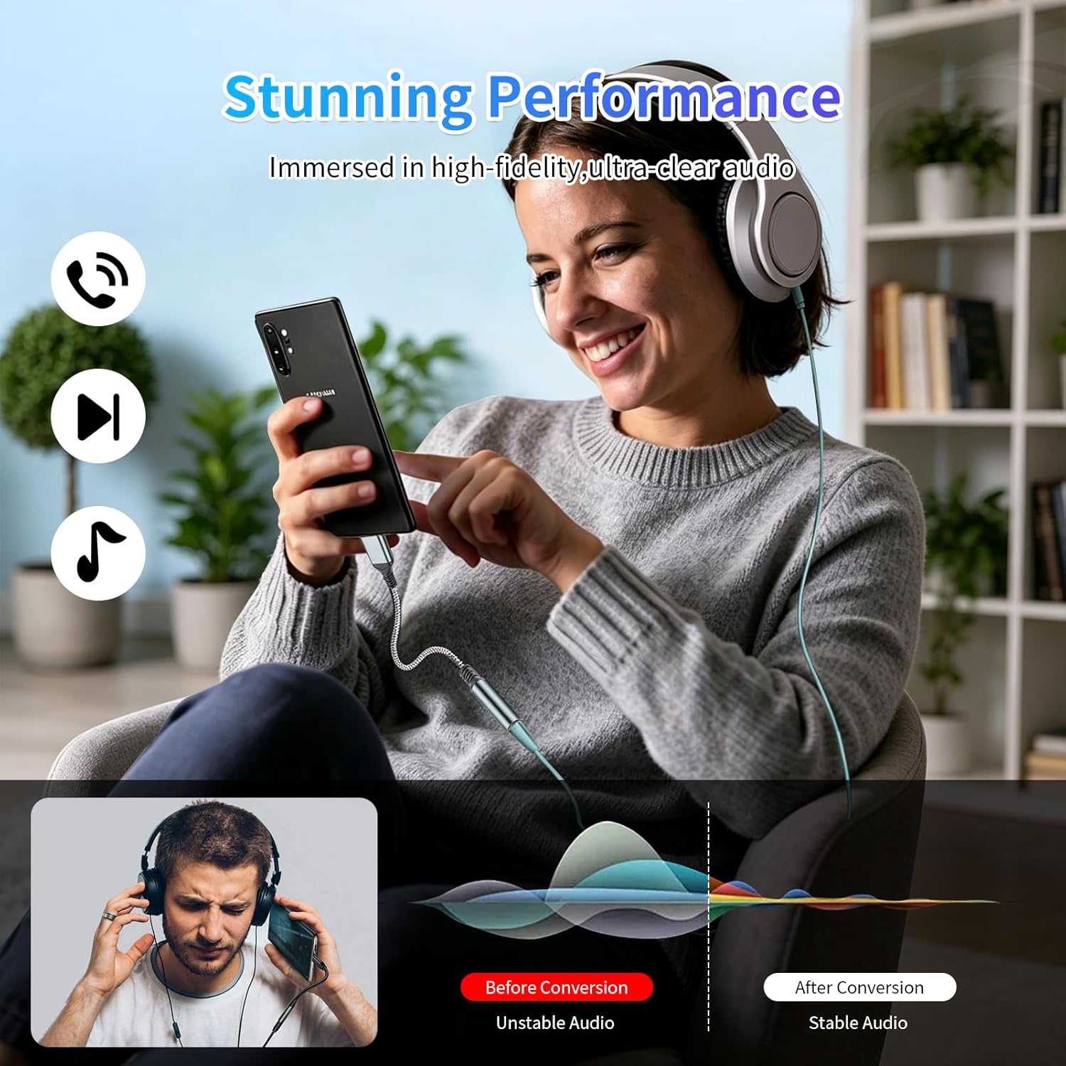 USB-C to 3.5mm Headphone Adapter DAC Hi-Fi Audio Converter 2PCS