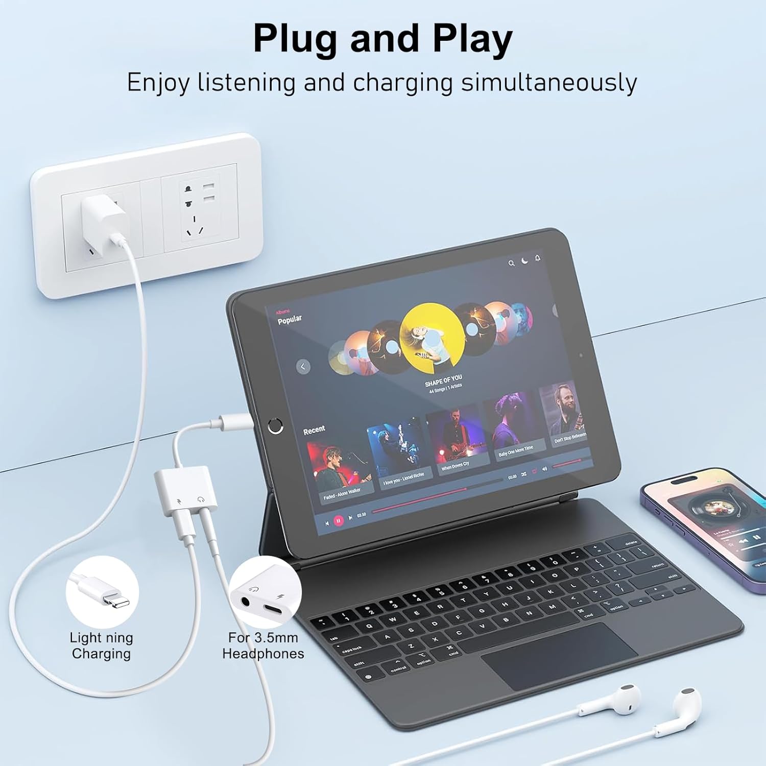 2-in-1 Lightning to 3.5mm Headphone Jack Adapter with Charging Port for iPhone & iPad, MFi Certified Audio Converter, Fast Charging and Hi-Fi Sound Support