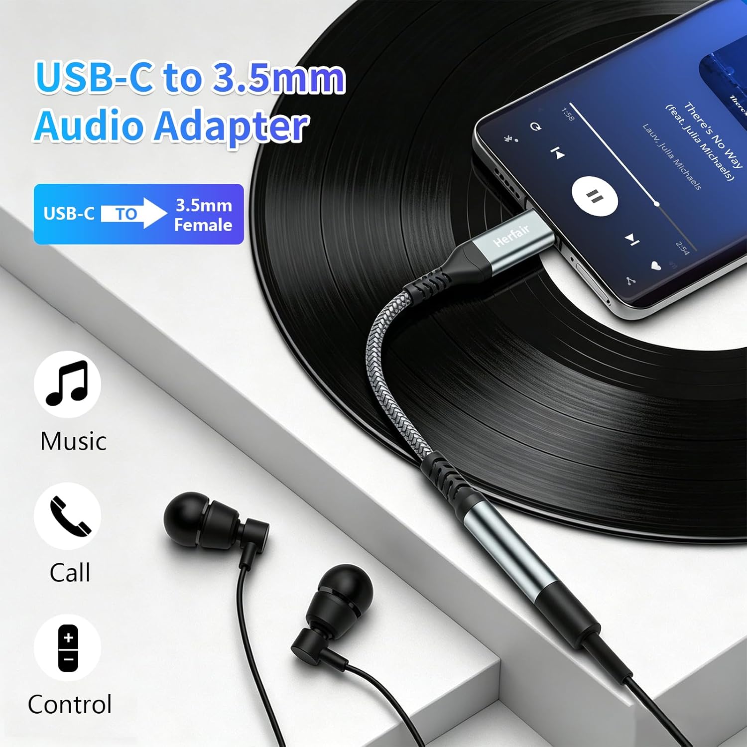 USB C to 3.5mm Aux Adapter Cable for iPhone Samsung Huawei Audio
