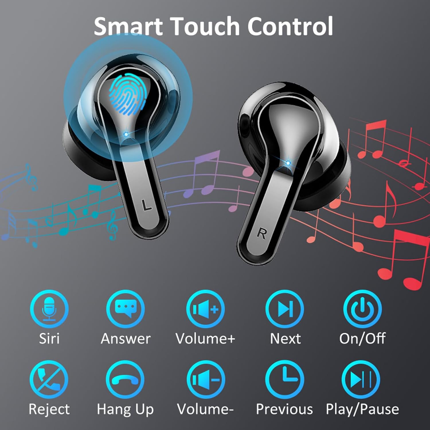 Bluetooth 5.4 Wireless Earbuds, 6D Stereo, 50H Playtime, ENC Mics