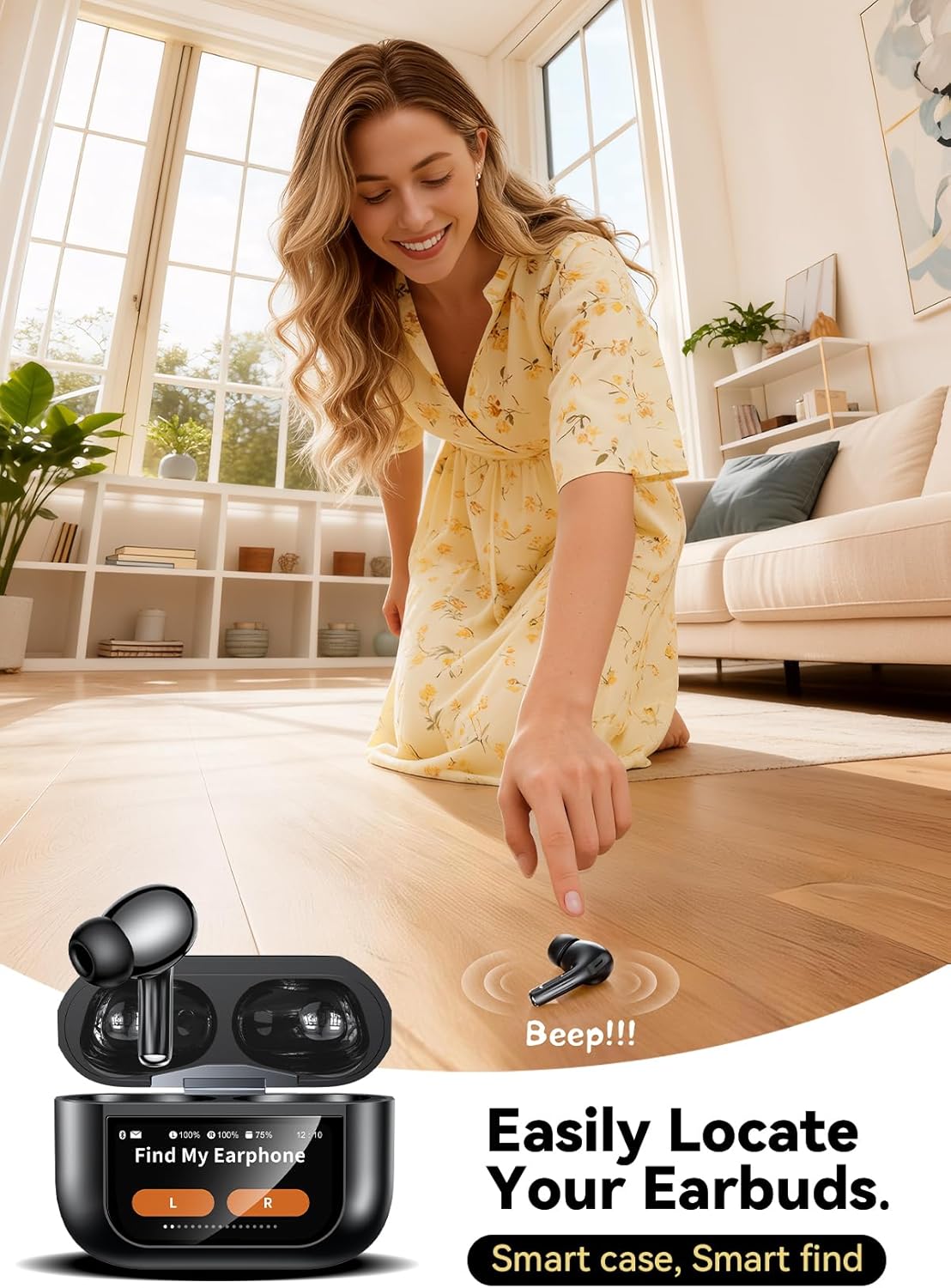 ZZU Wireless Earbuds Bluetooth 5.4, Touch Screen, ENC Noise Cancelling, 48H Playtime, HiFi Stereo (Black)