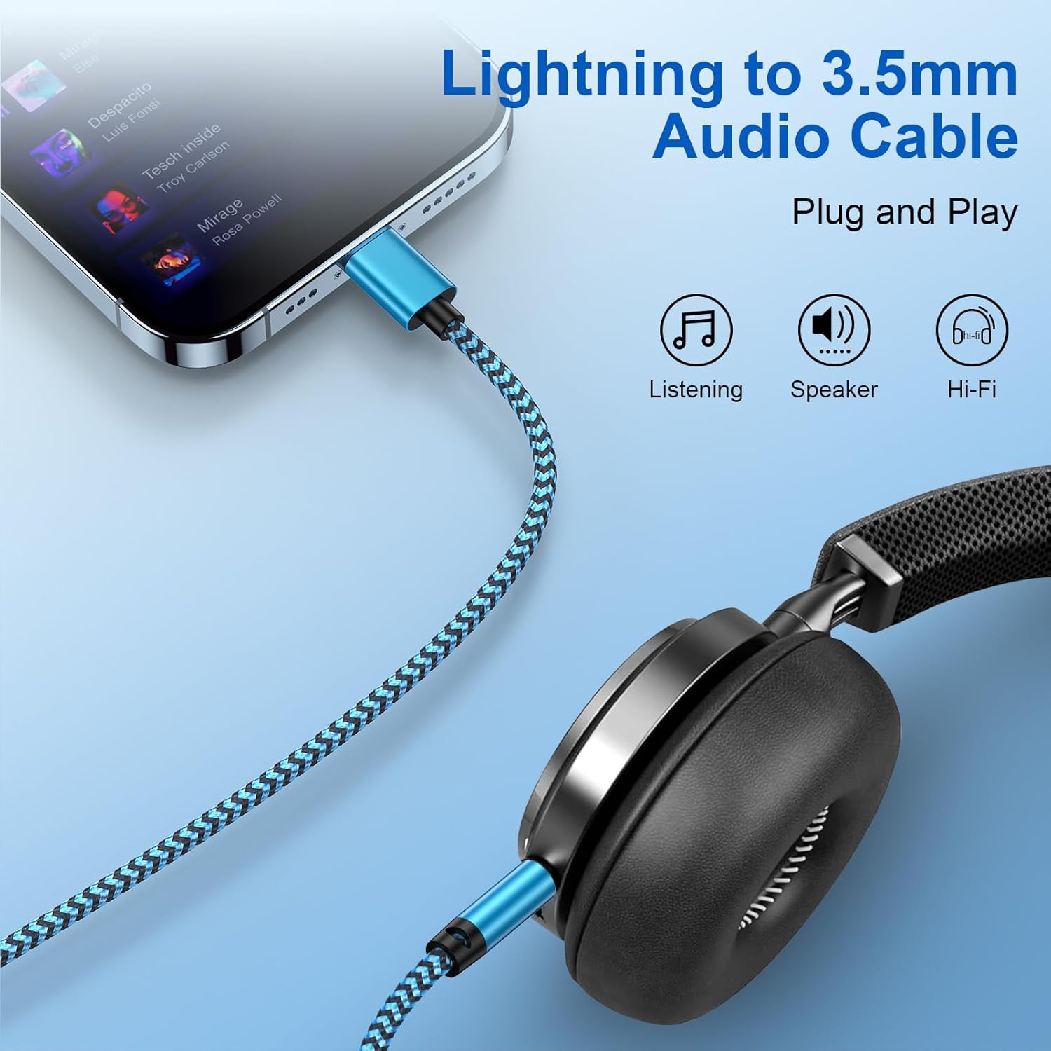 iPhone AUX to Lightning Cable 1M for Car Stereo, Headphones & Audio