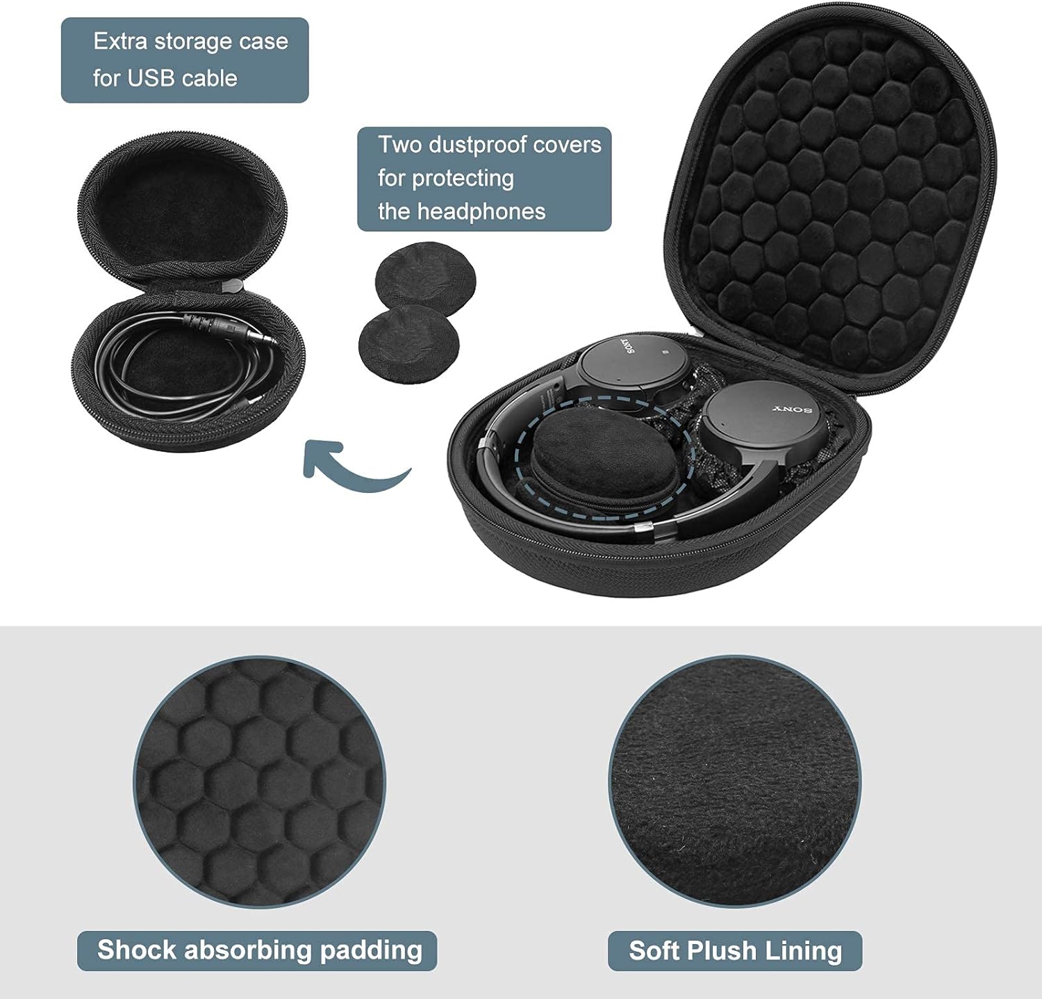 ProCase Hard Carrying Case for Sony & Bose Headphones, Black Travel Bag