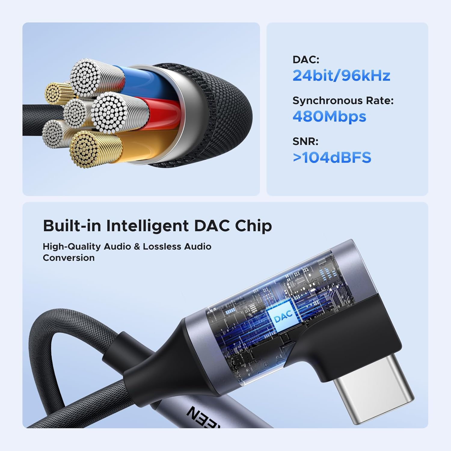 UGREEN USB-C to 3.5mm Adapter Angled DAC Hi-Fi Stereo Audio Cable