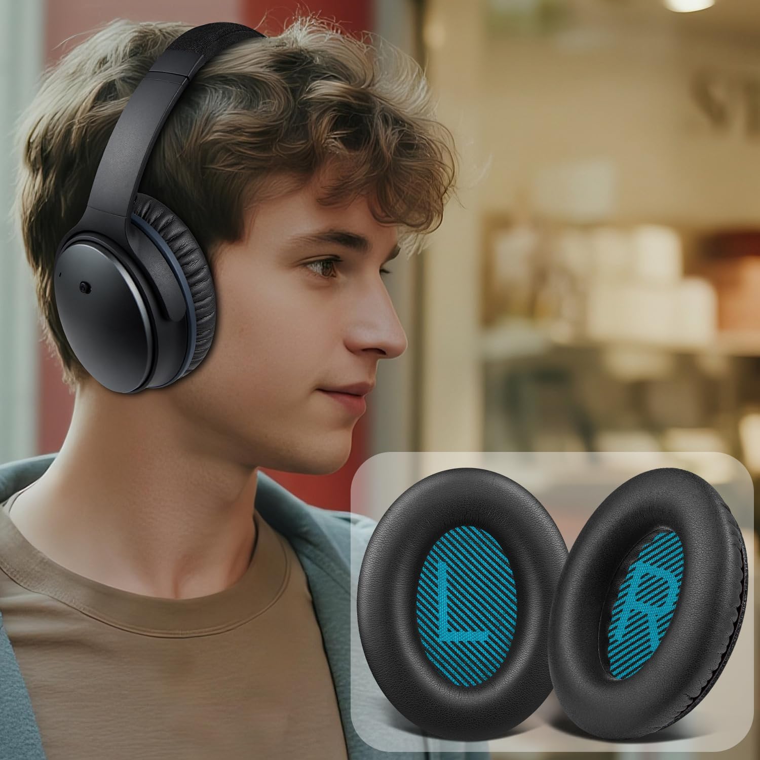 SoloWIT Earpads for Bose QC15/QC25/QC35, QC2, AE2 - Black/Blue