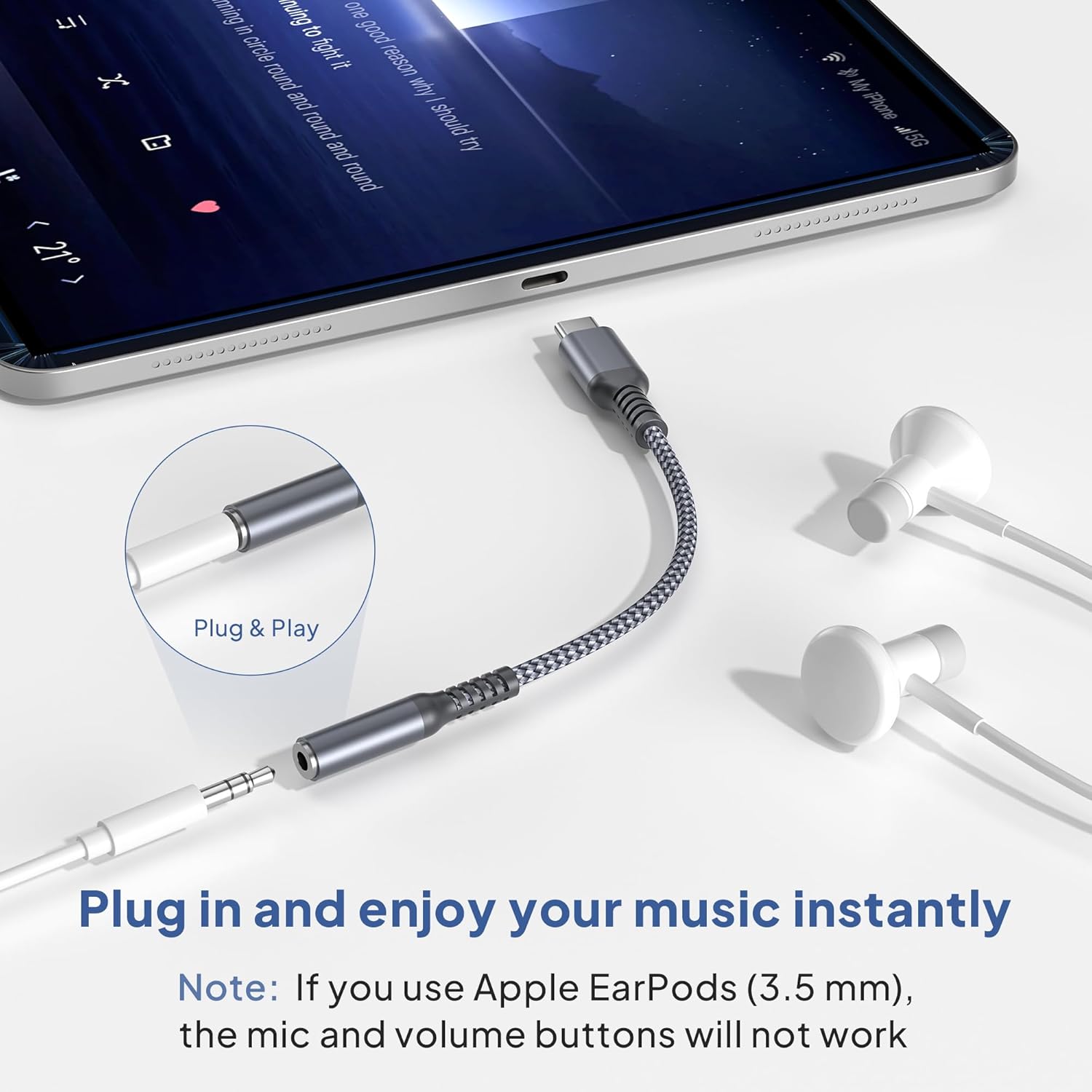 Elebase USB-C to 3.5mm Adapter for iPhone 17/16, Premium Audio