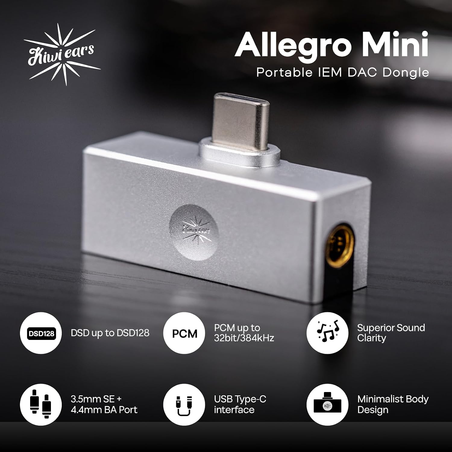 Kiwi Ears Allegro Mini Portable IEM DAC USB-C 3.5/4.4mm HiFi Amp