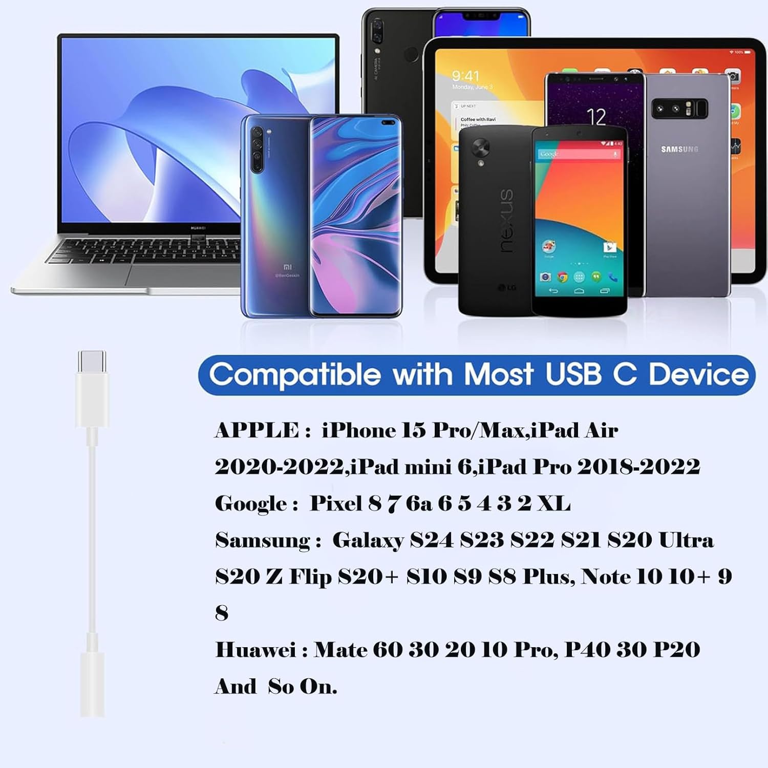 USB-C to 3.5mm Audio Adapter MFi Certified AUX Dongle 2 Pack