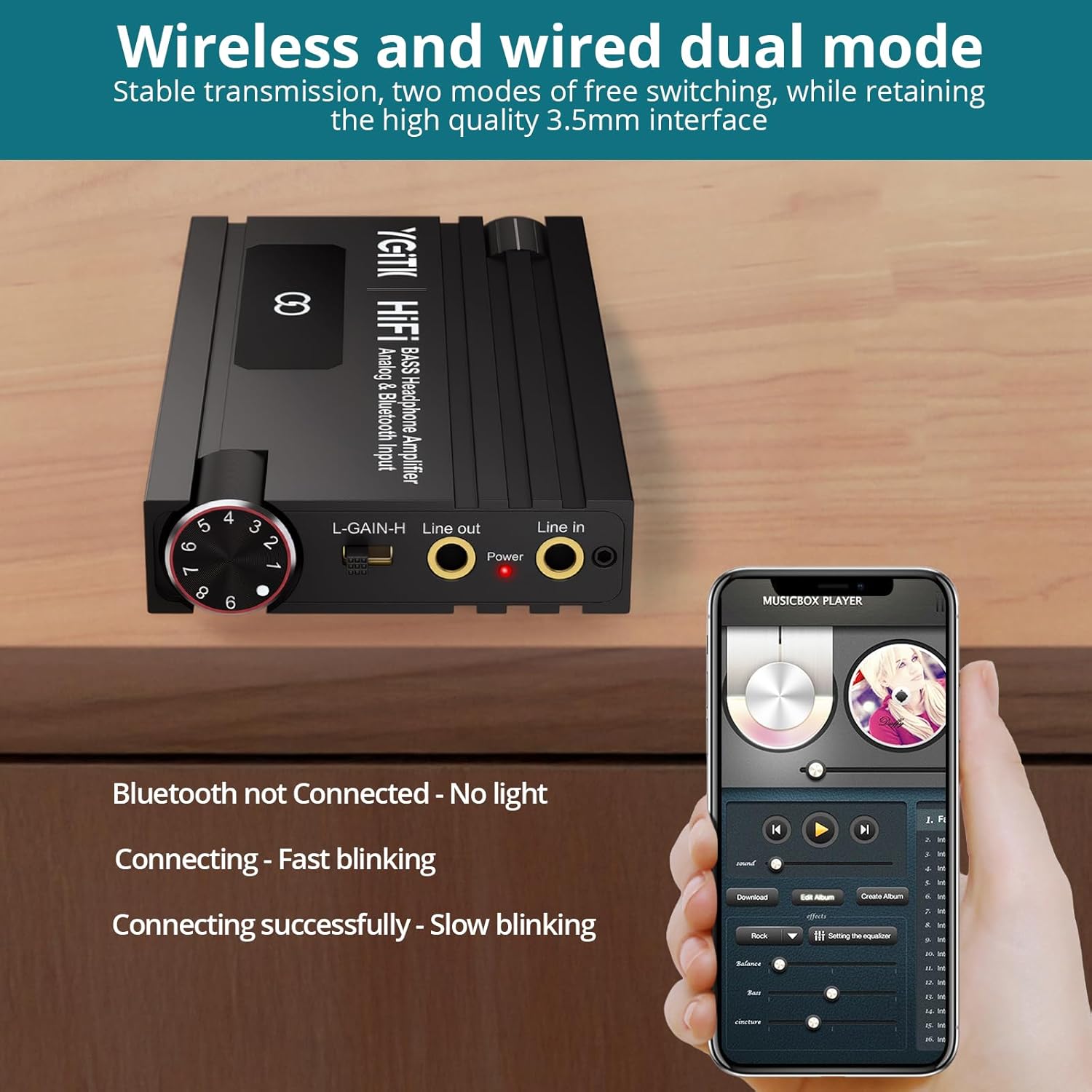 16-600Ω Bluetooth Headphone Amplifier with Bass Boost for Mac & iPad
