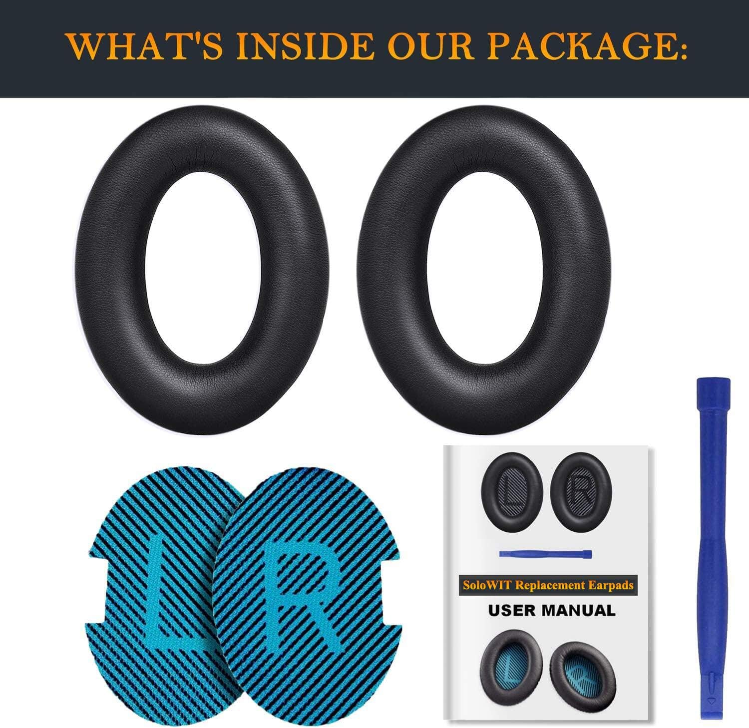 SoloWIT Earpads for Bose QC15/QC25/QC35, QC2, AE2 - Black/Blue