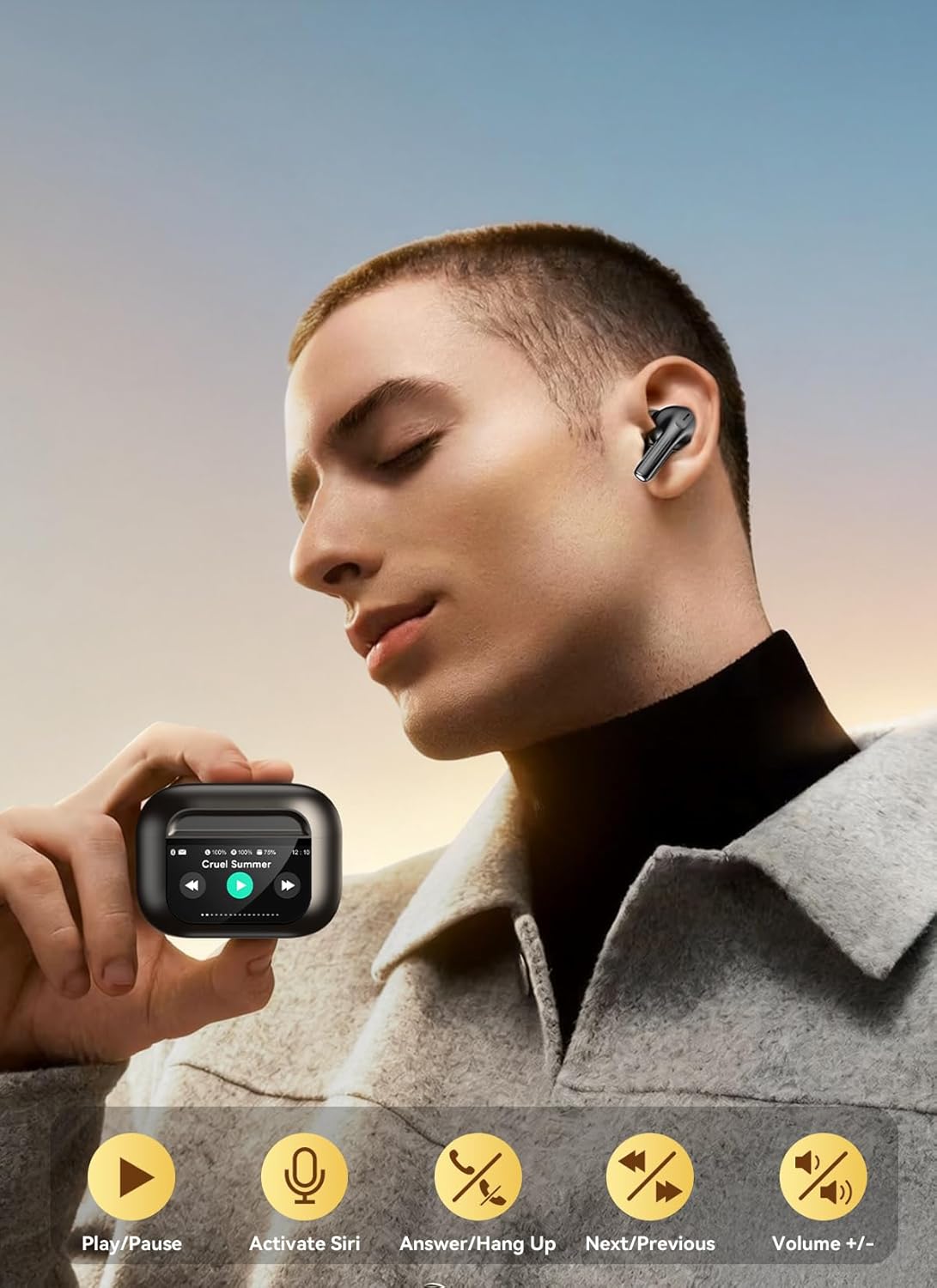 ZZU Wireless Earbuds Bluetooth 5.4, Touch Screen, ENC Noise Cancelling, 48H Playtime, HiFi Stereo (Black)