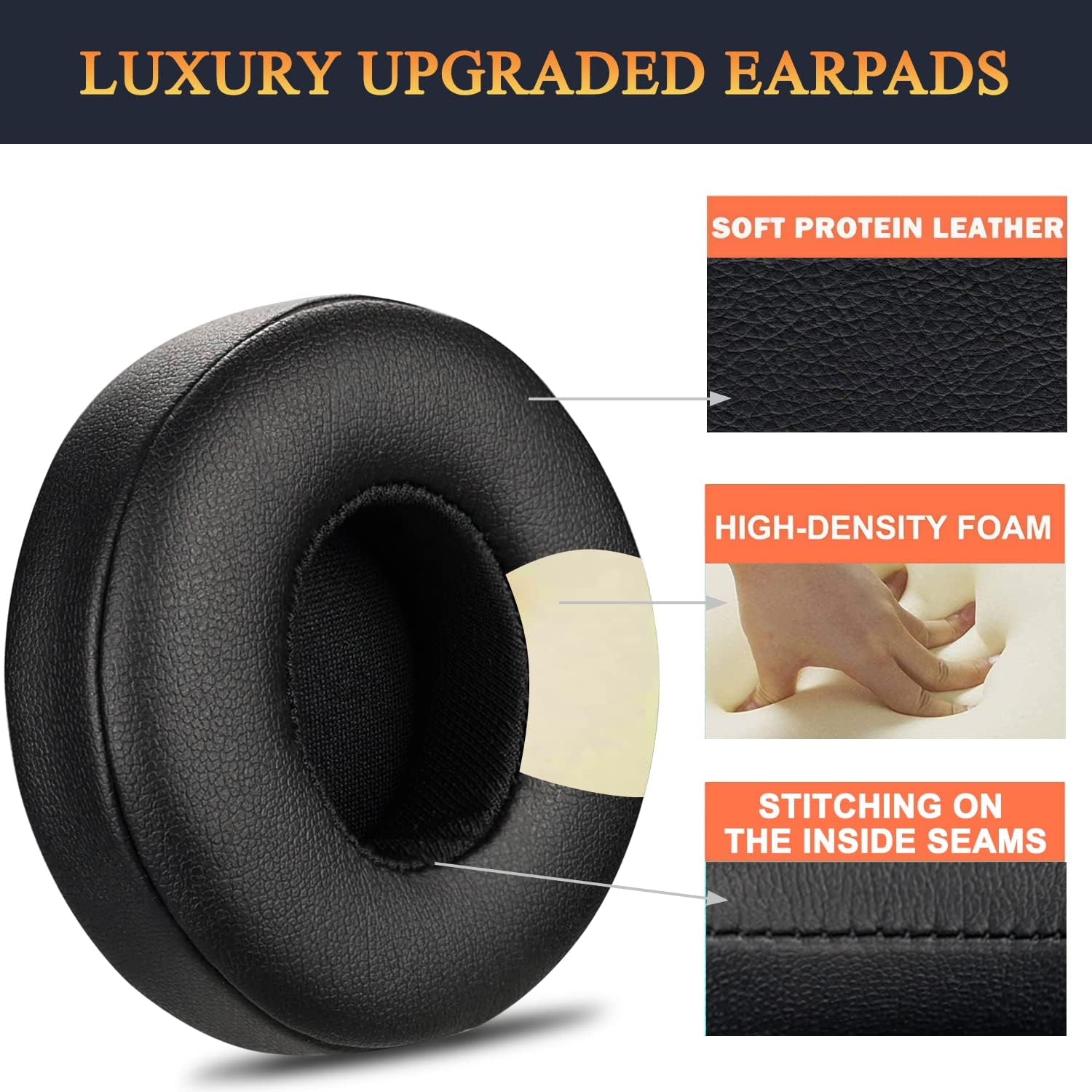 SoloWIT Earpads for Beats Solo 3/Solo 2 On-Ear Headphones Black