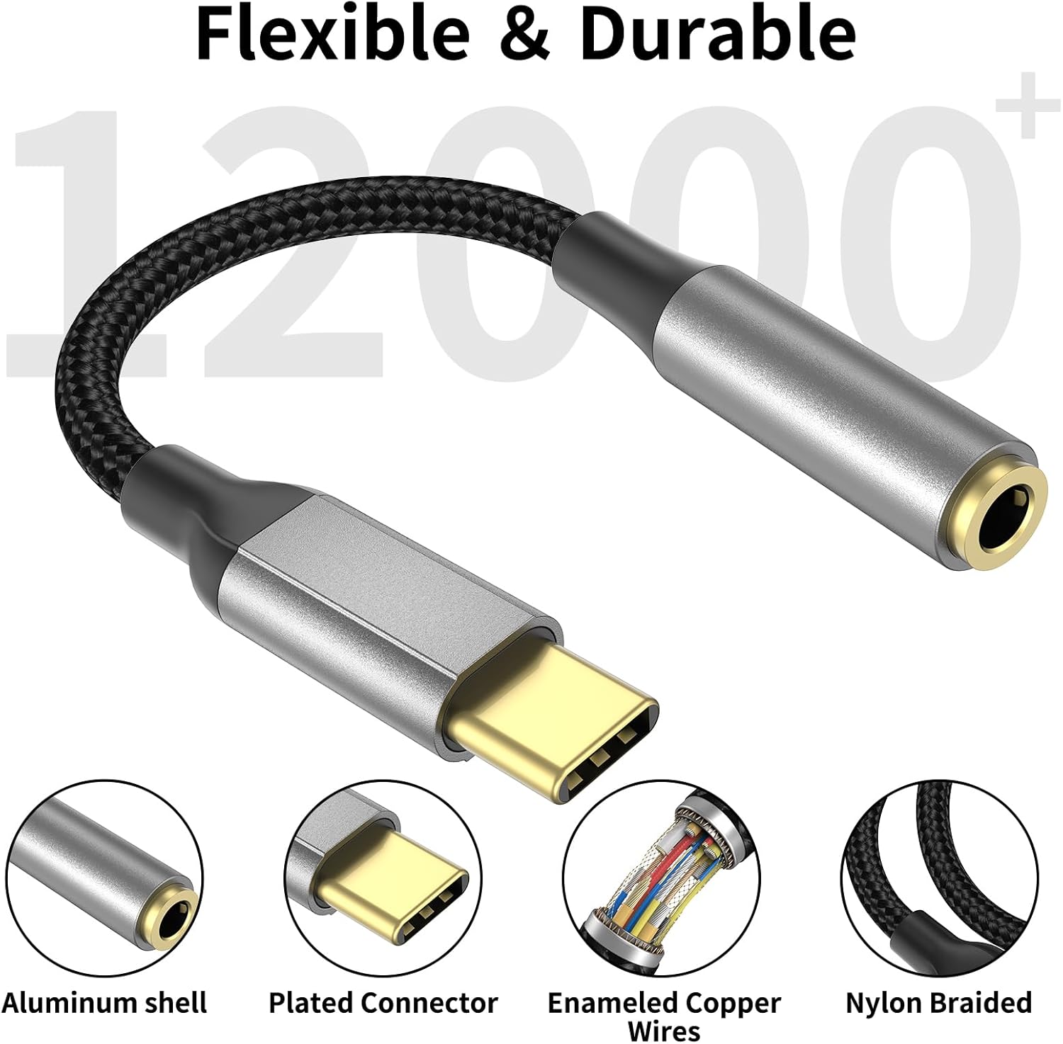 USB C to 3.5mm Audio Adapter, HiFi DAC Headphone Jack Converter 2 Pack