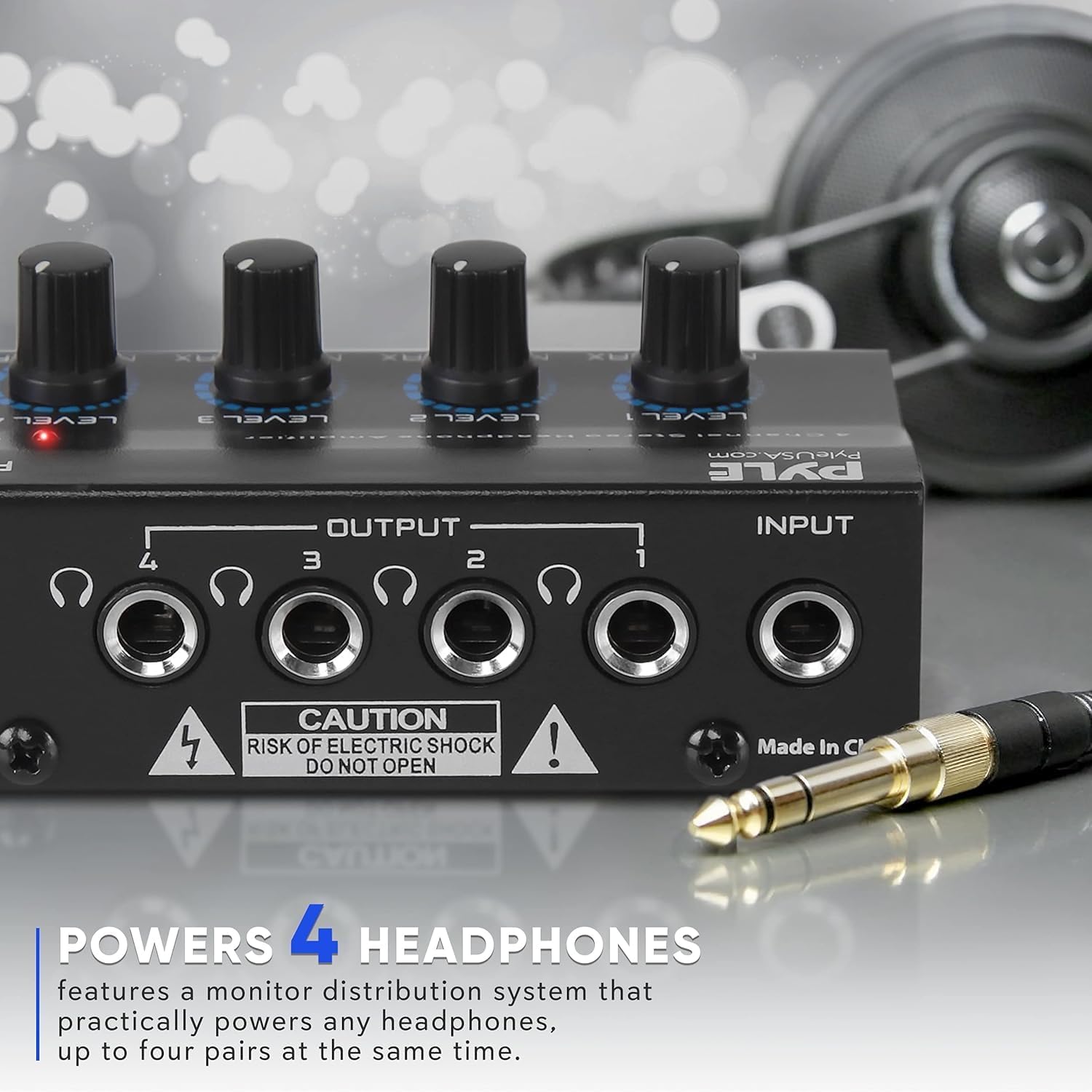 Pyle 4-Channel Headphone Amplifier Portable Stereo Splitter Amp Studio