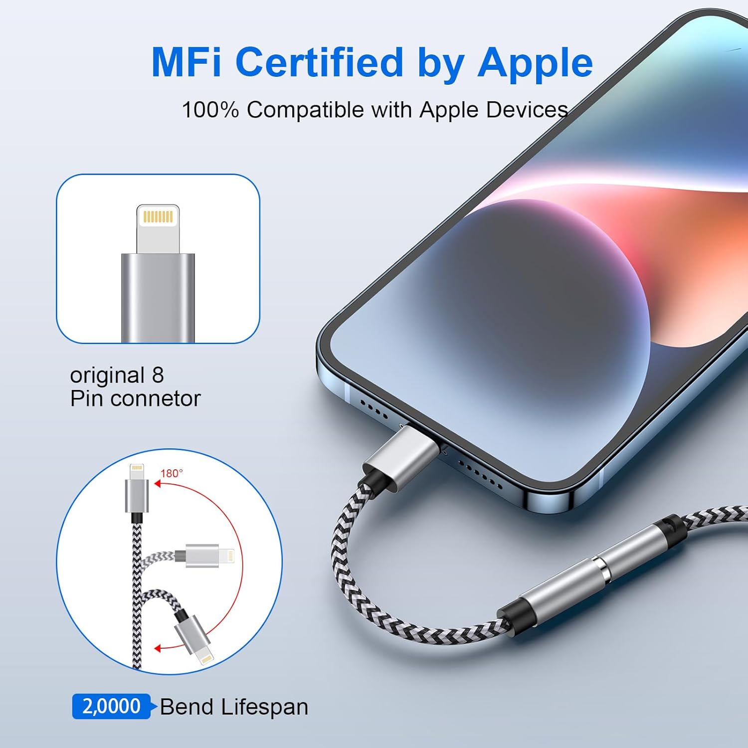 MFi Certified Lightning to 3.5mm Headphone Adapter for iPhone 2Pack